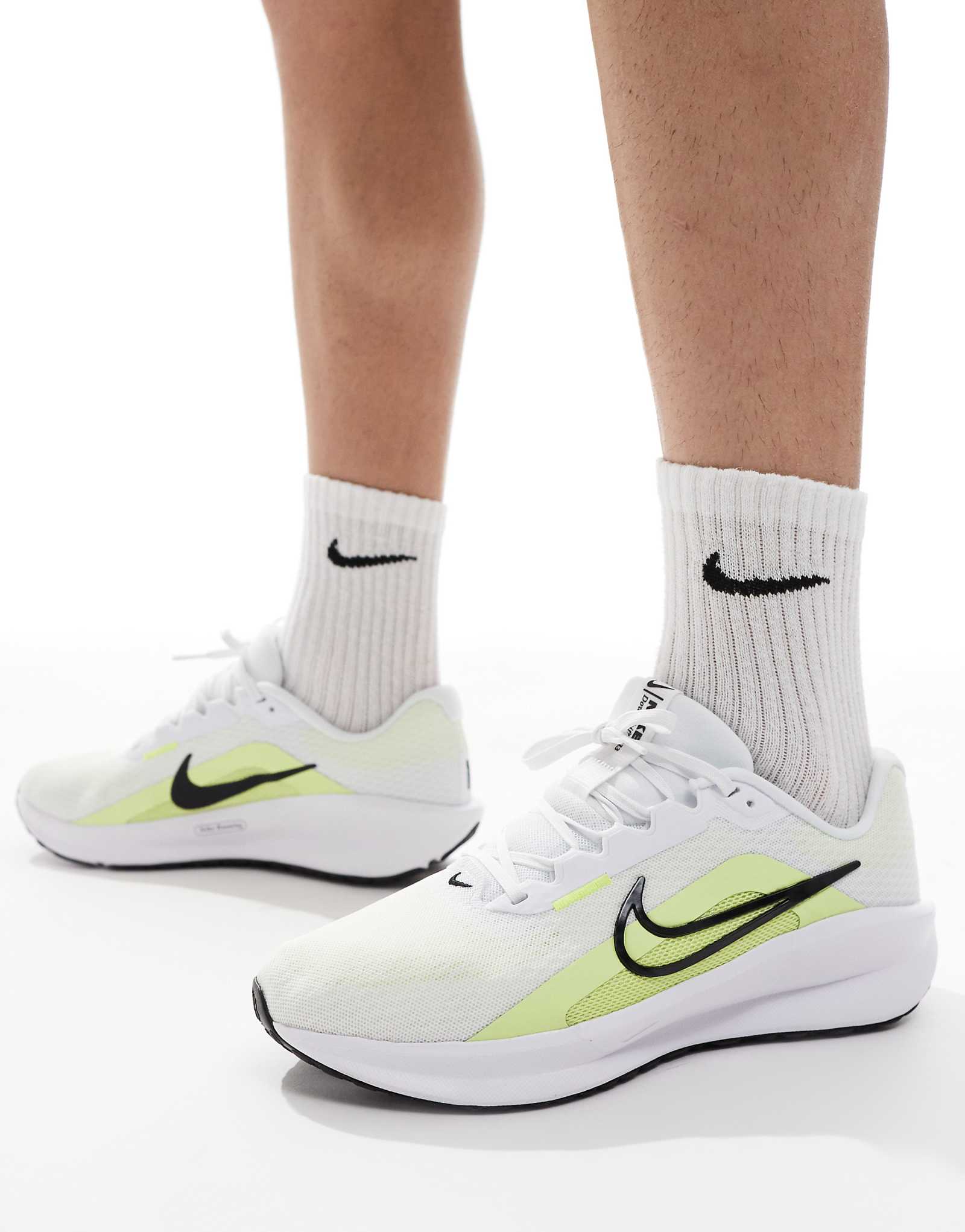 Nike Running Downshifter 13 sneakers in white and light green