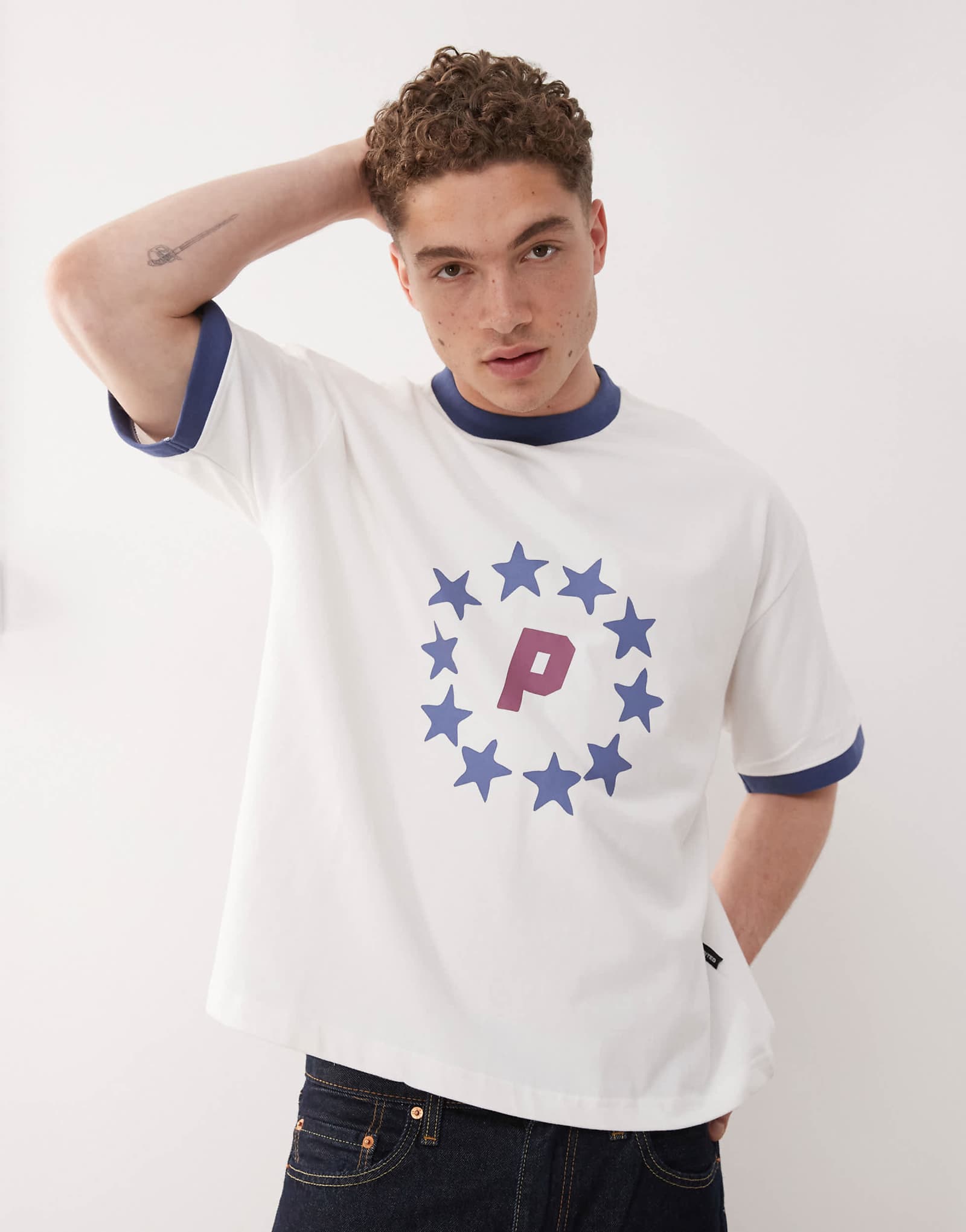 Prohibited stars blue logo T-shirt in white