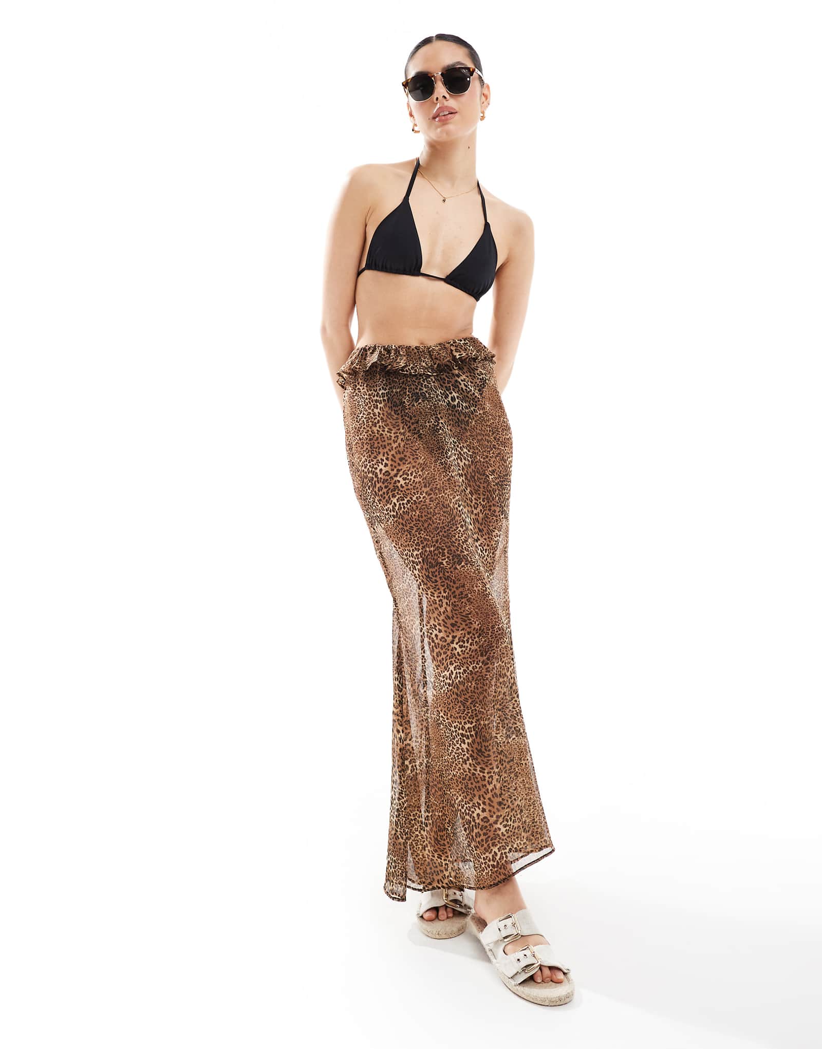 Miss Selfridge beach chiffon maxi skirt in animal print 2890₽