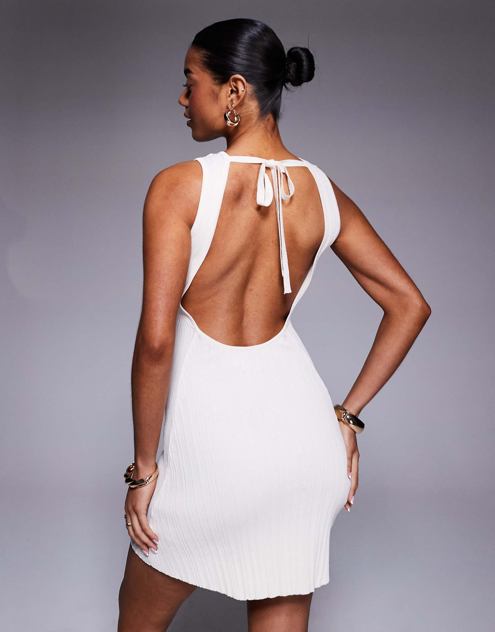 Princess Polly fine knit sleeveless low back mini dress in cream