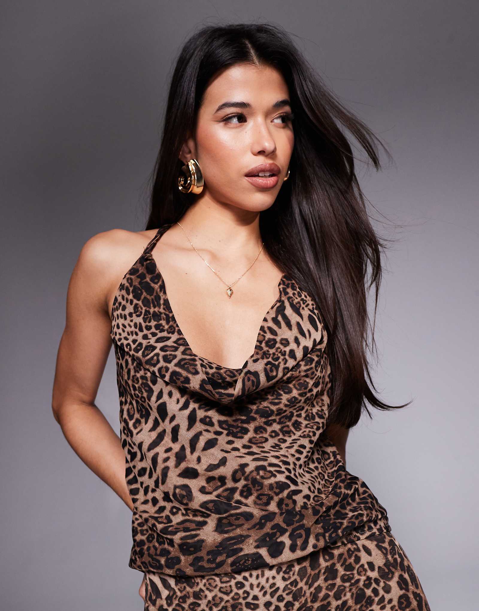 Princess Polly halter cowl neck top in leopard print - part of a set