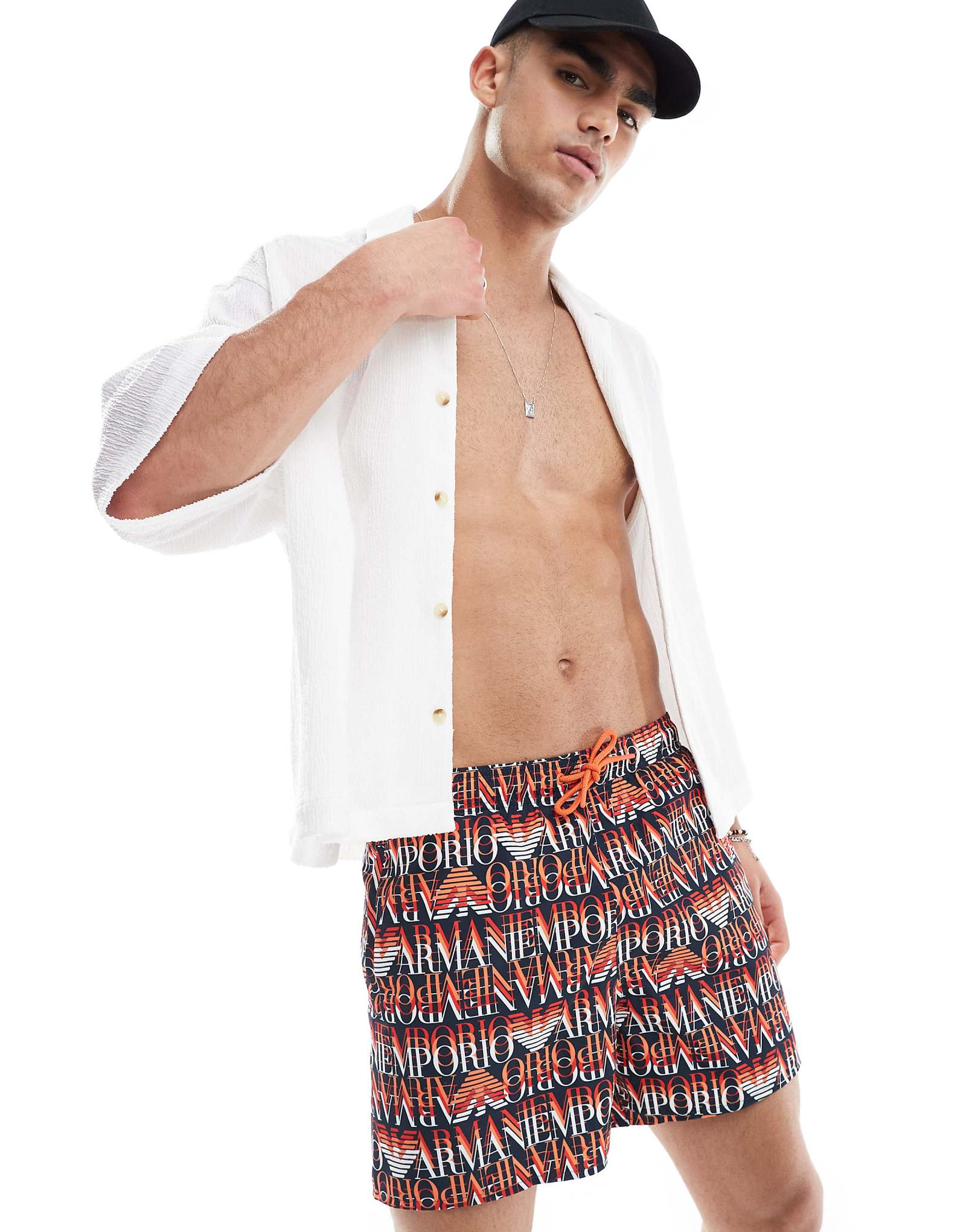 Emporio Armani logo swim shorts in black and red 9690₽