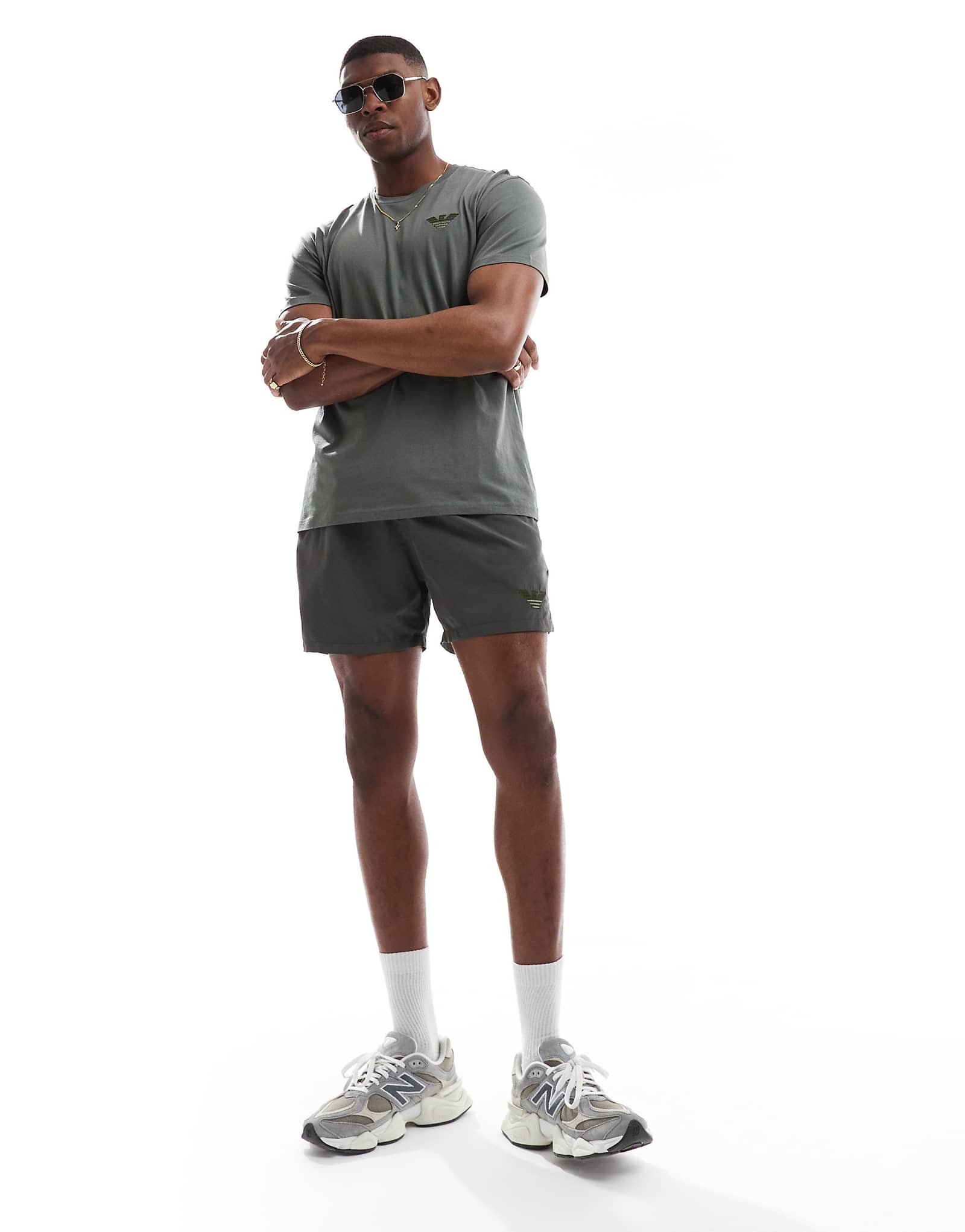 Emporio Armani logo swim shorts in khaki green - part of a set 11590₽