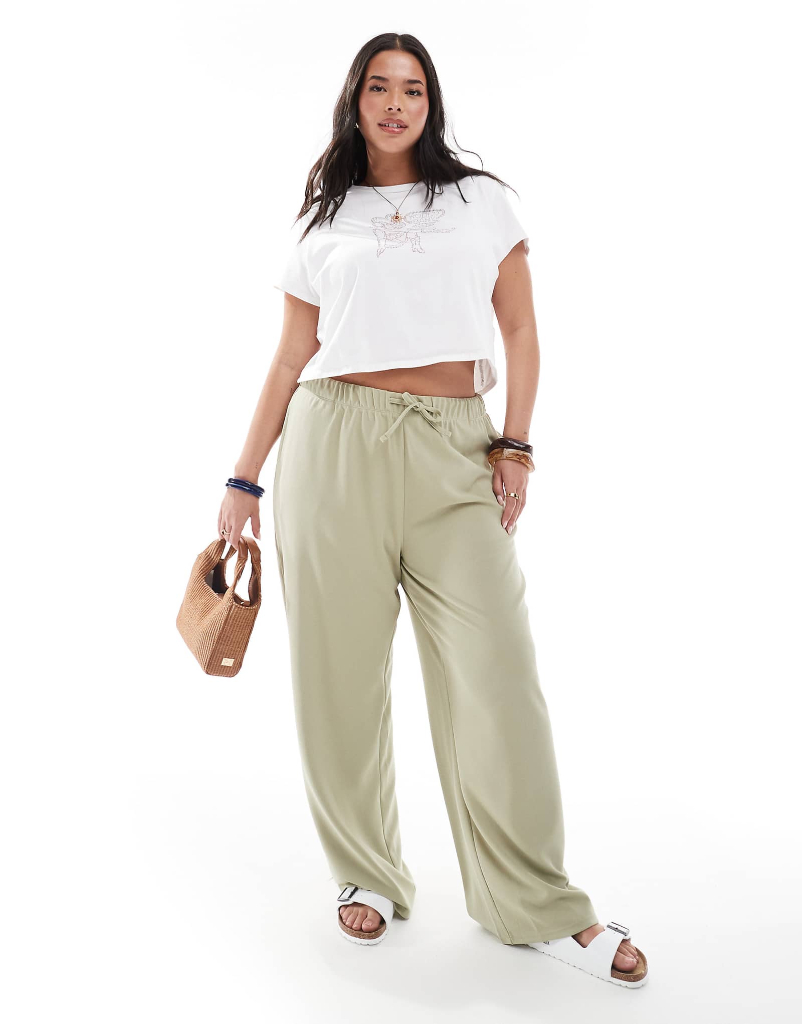 ONLY Curve tie waist pants in light green 7290₽