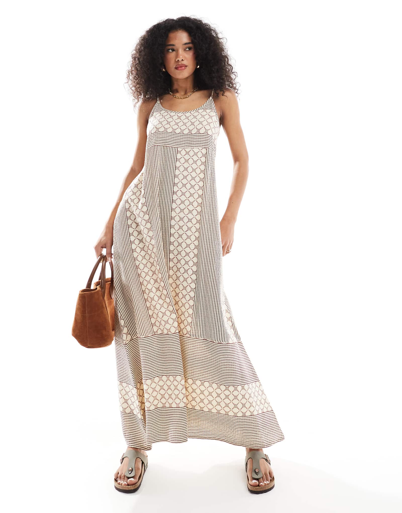 Native Youth embroidered cami midaxi dress in beige