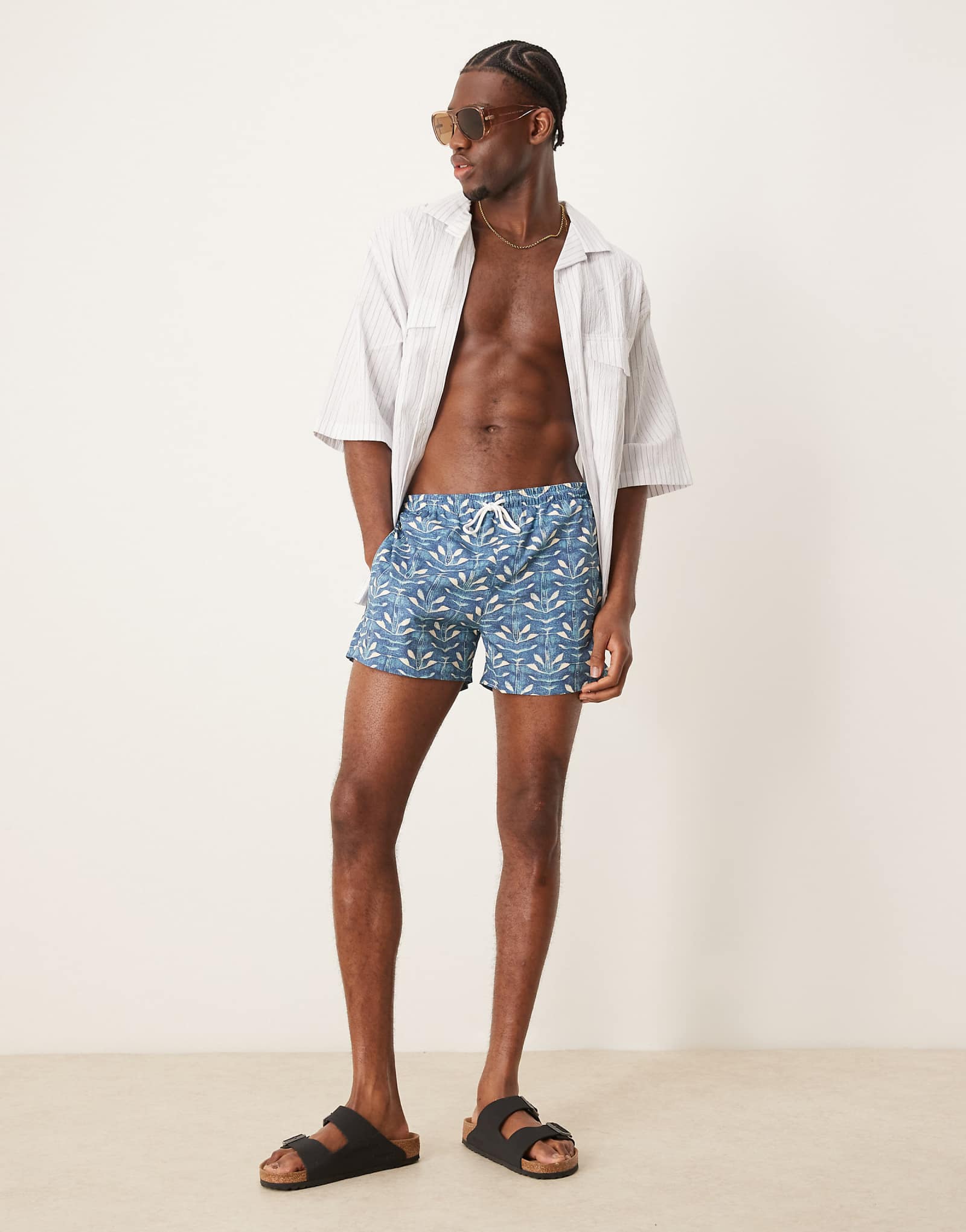 Free Society contrast print swim shorts in blue