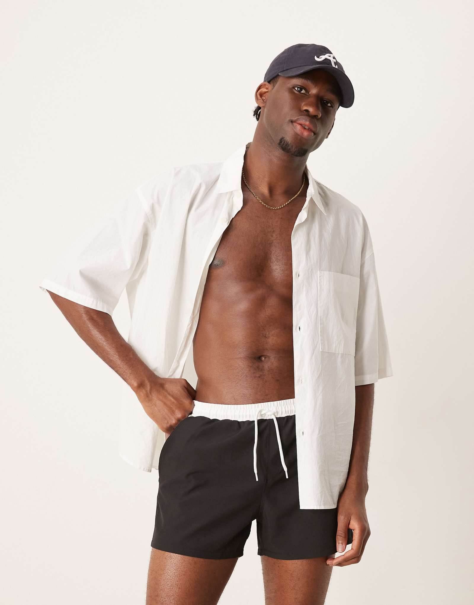 Free Society contrast trim swim shorts in black and white