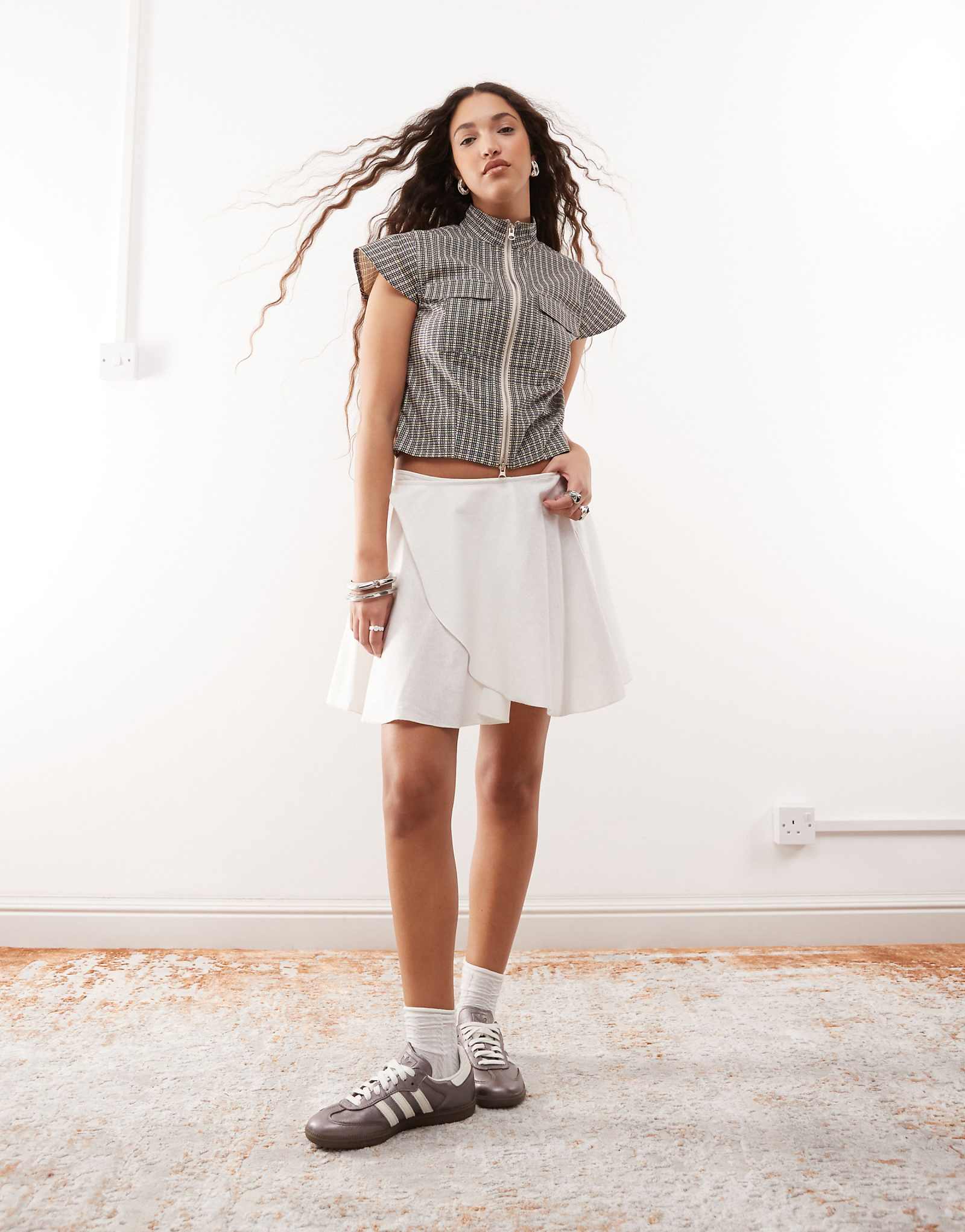 COLLUSION linen wrap mini skirt