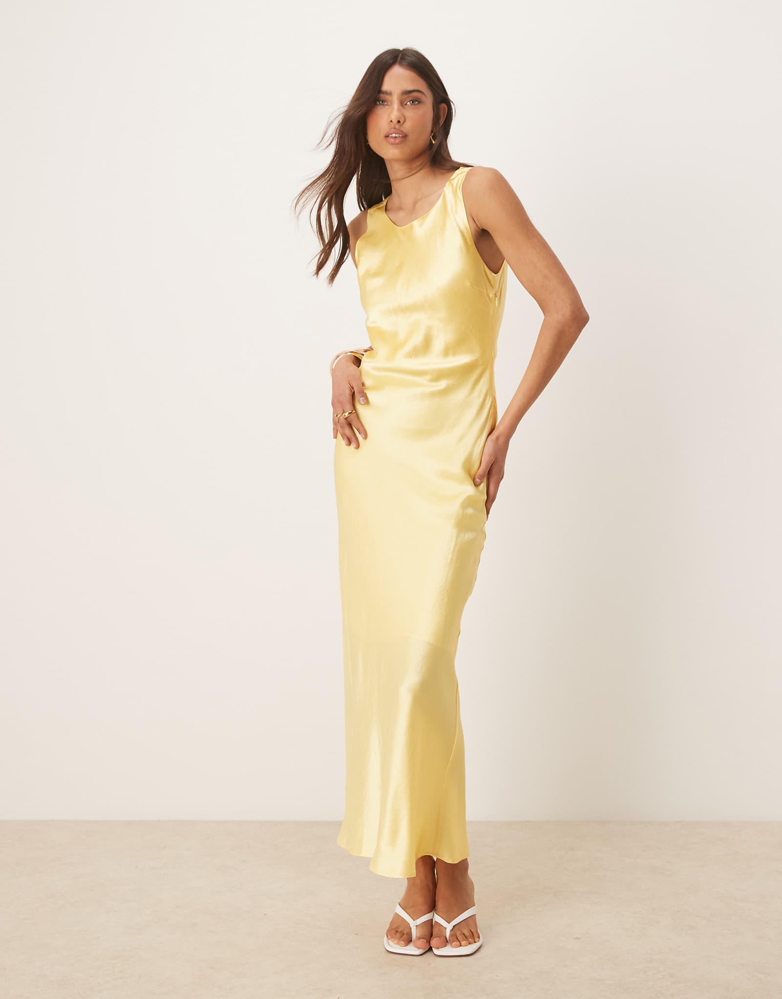Selected Femme long satin strap dress in yellow 37990₽