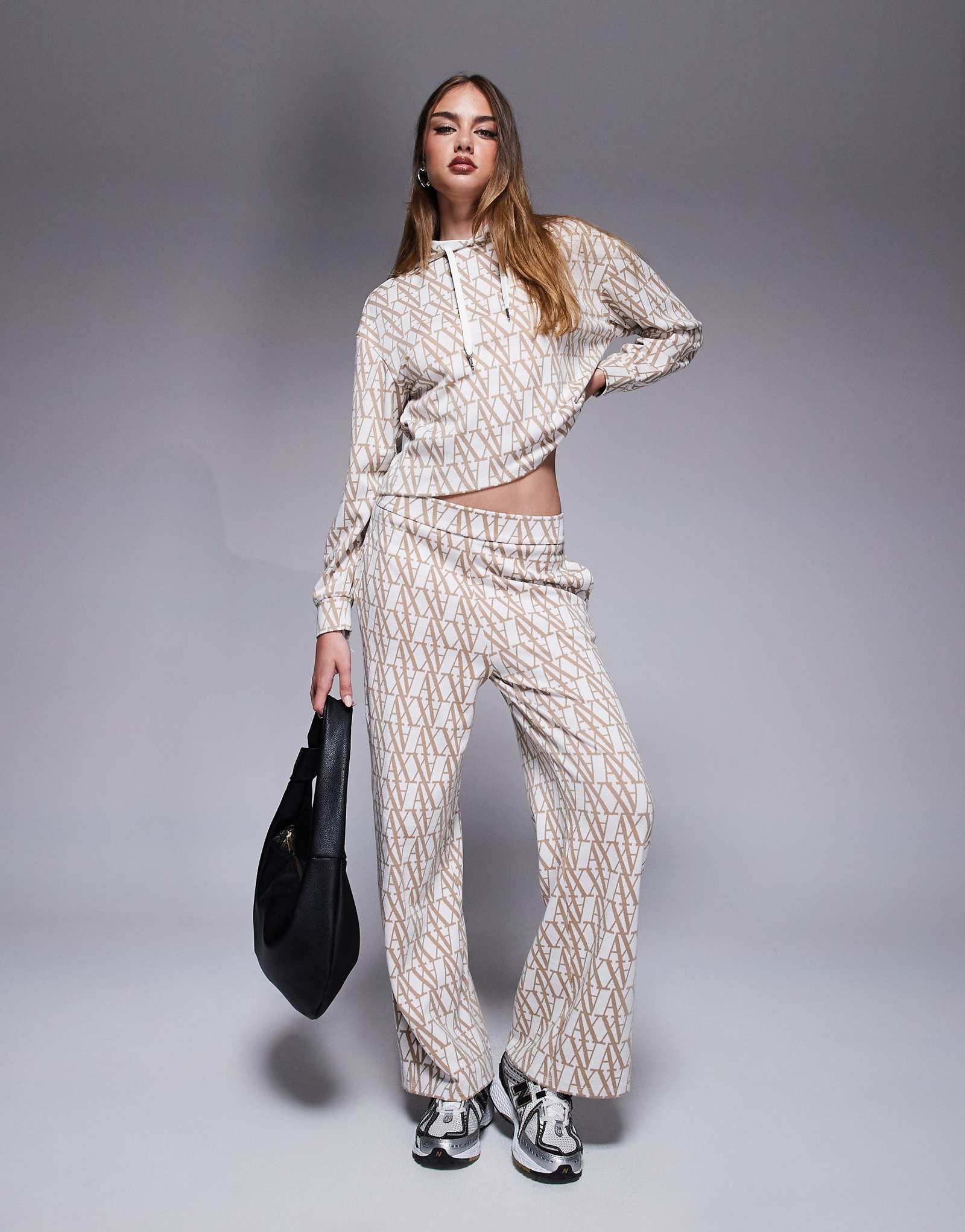 Armani Exchange monogram logo wide leg knit pants in beige - part of a set 14990₽