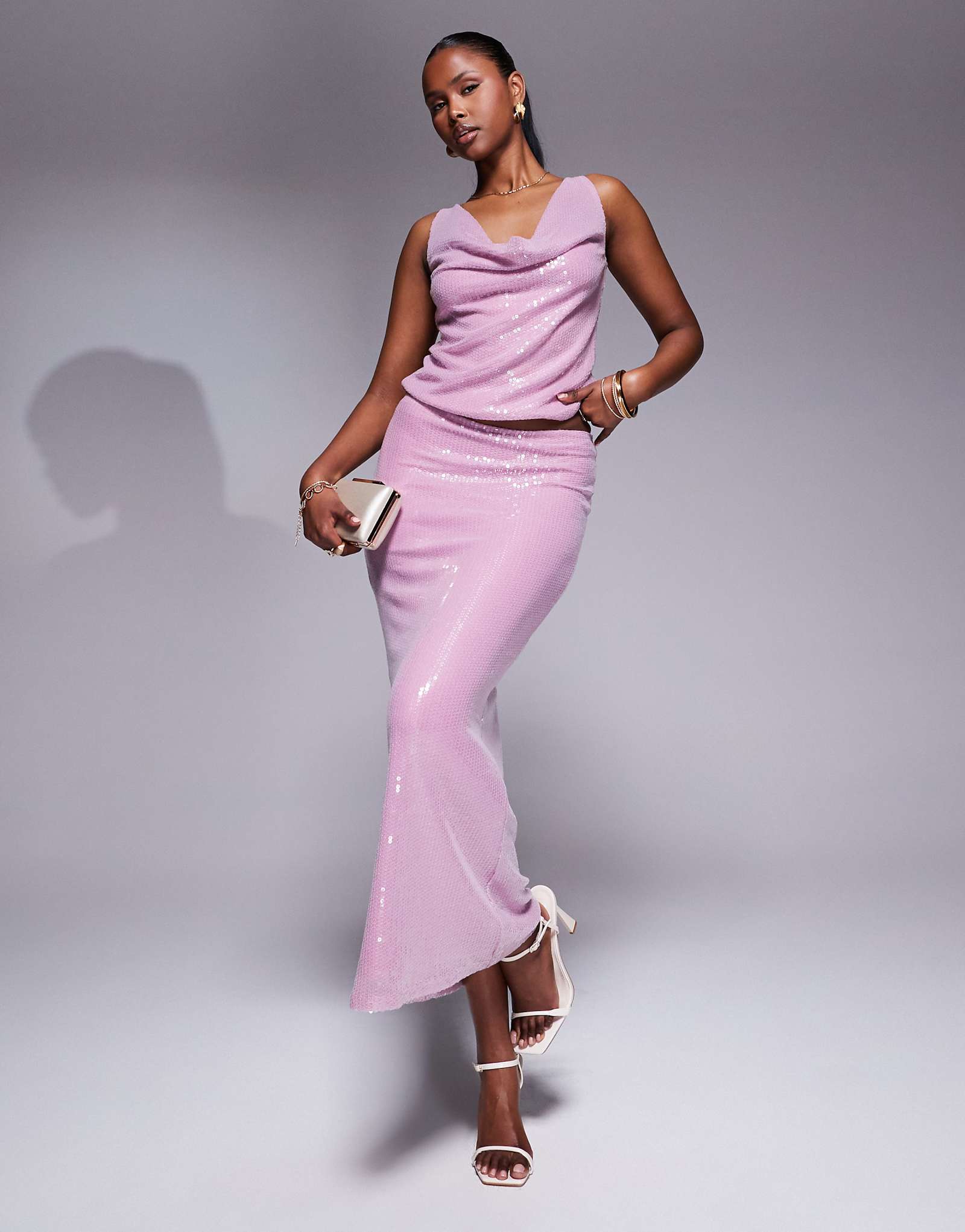 Rare London sequin maxi skirt in pink - part of a set