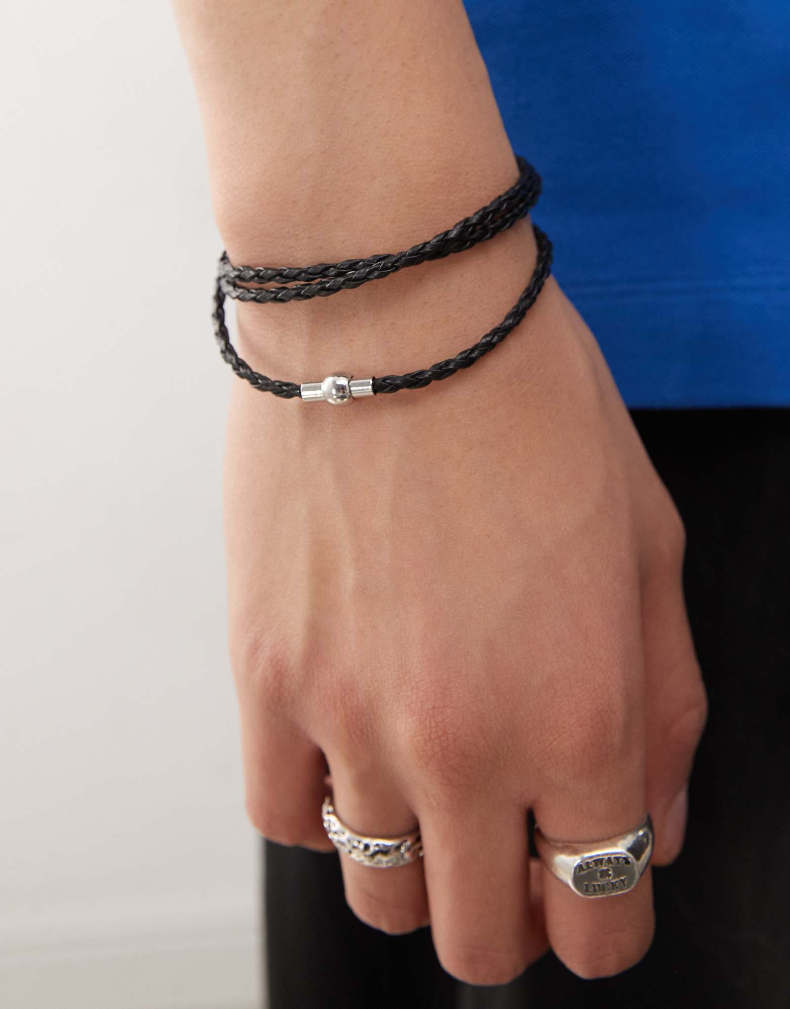 Faded Future wrap around faux leather bracelet in black