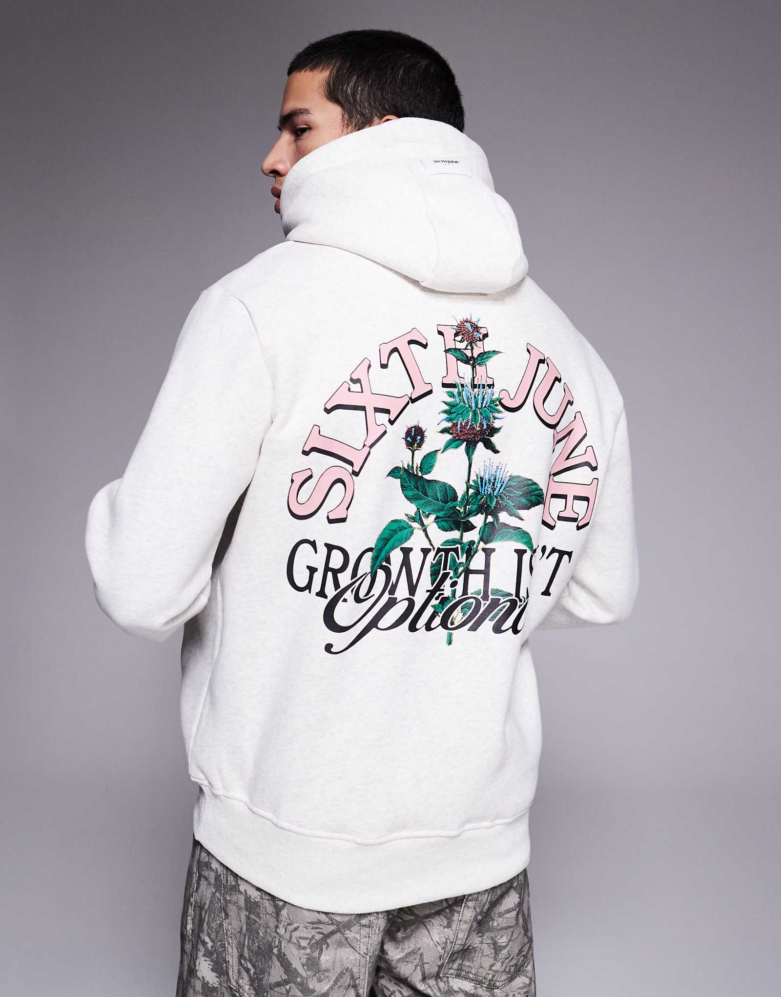 Sixth June botanical logo back print hoodie in gray 15090₽