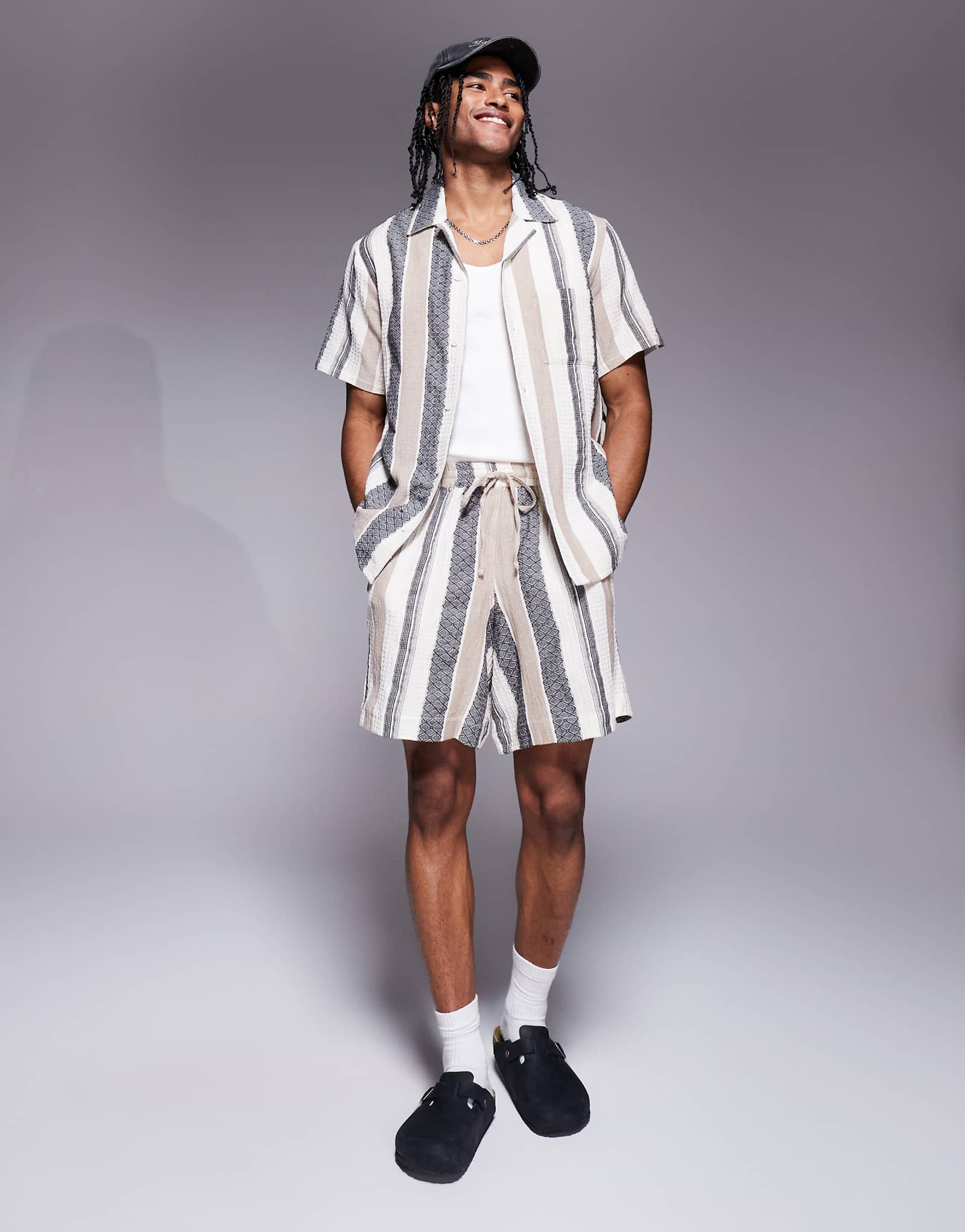 South Beach textured short sleeve beach shirt in multi stripe 7190₽