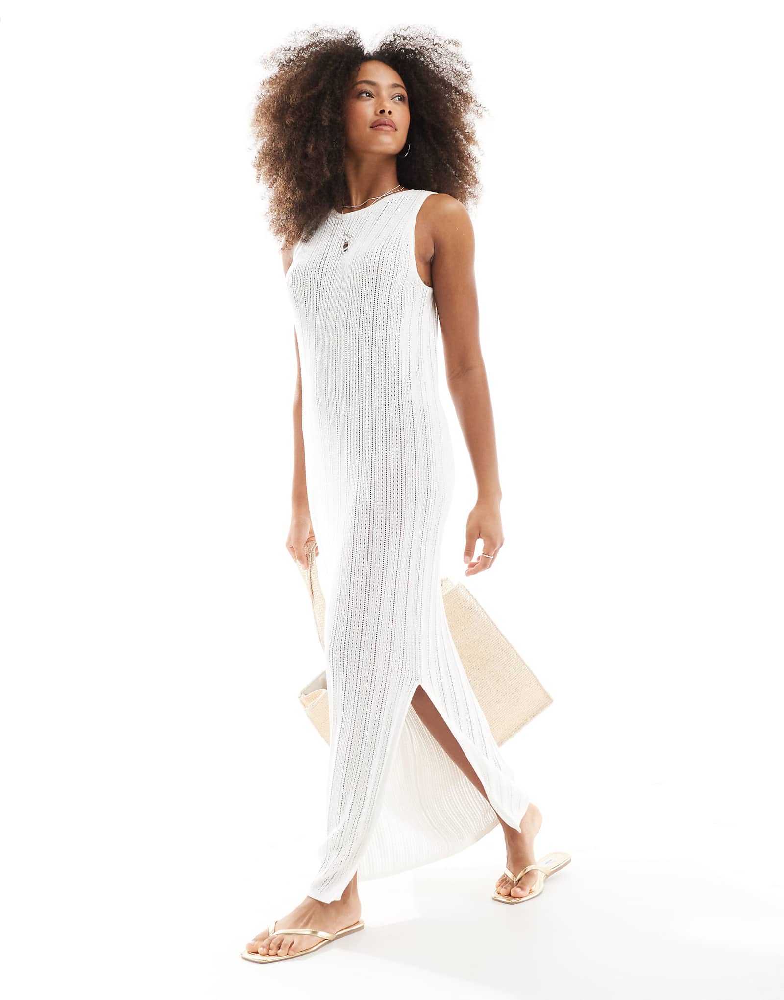 JJXX long crochet knit dress in off white 10990₽