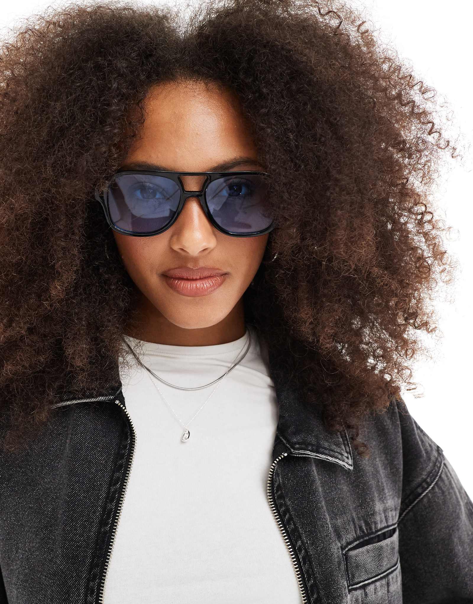 JJXX aviator sunglasses in black with blue lens