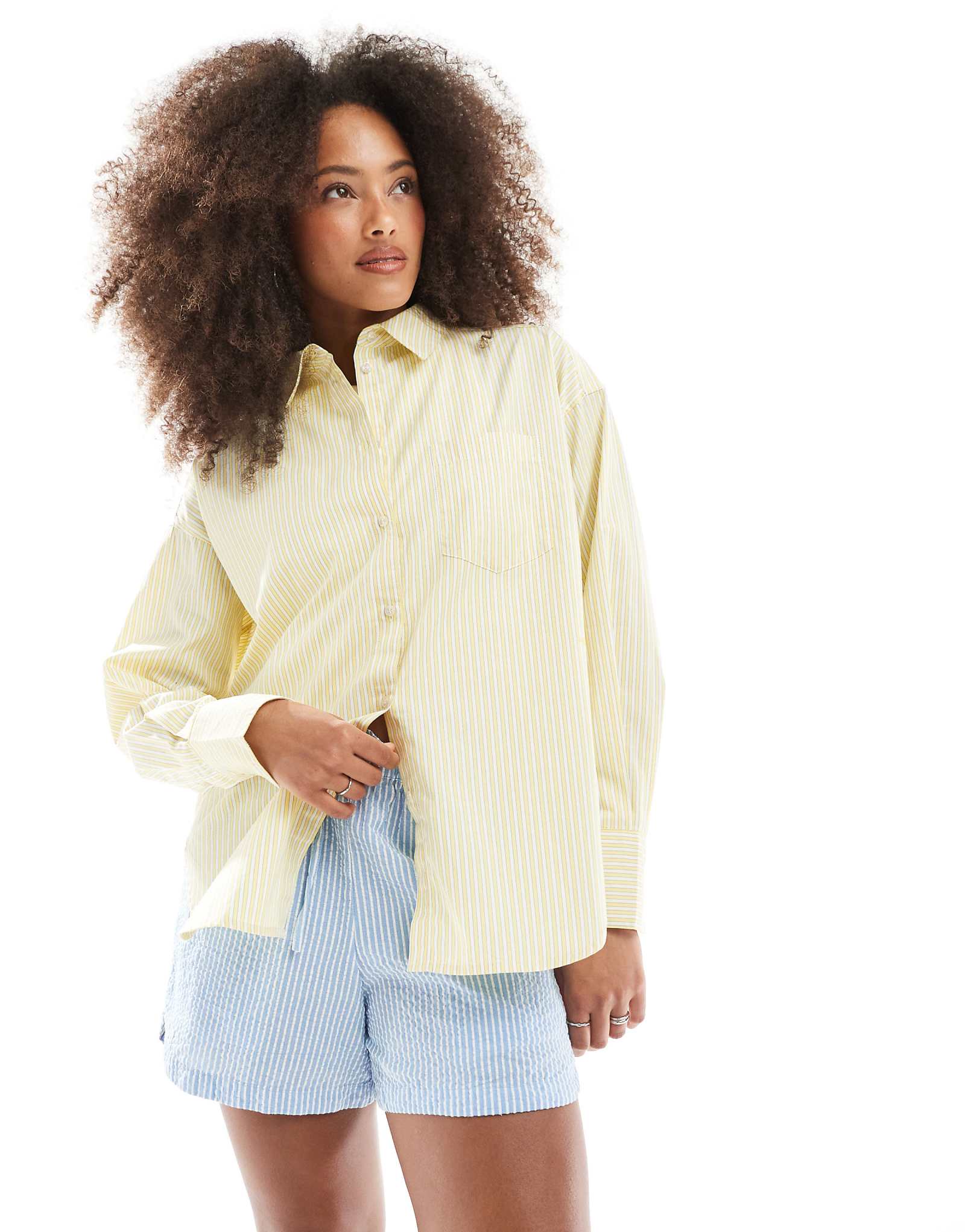 JJXX Jamie oversized shirt in yellow stripes