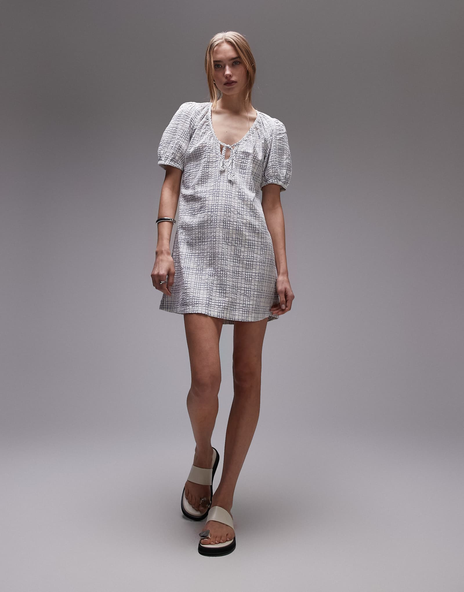 Rhythm desi plaid mini dress in blue 9590₽