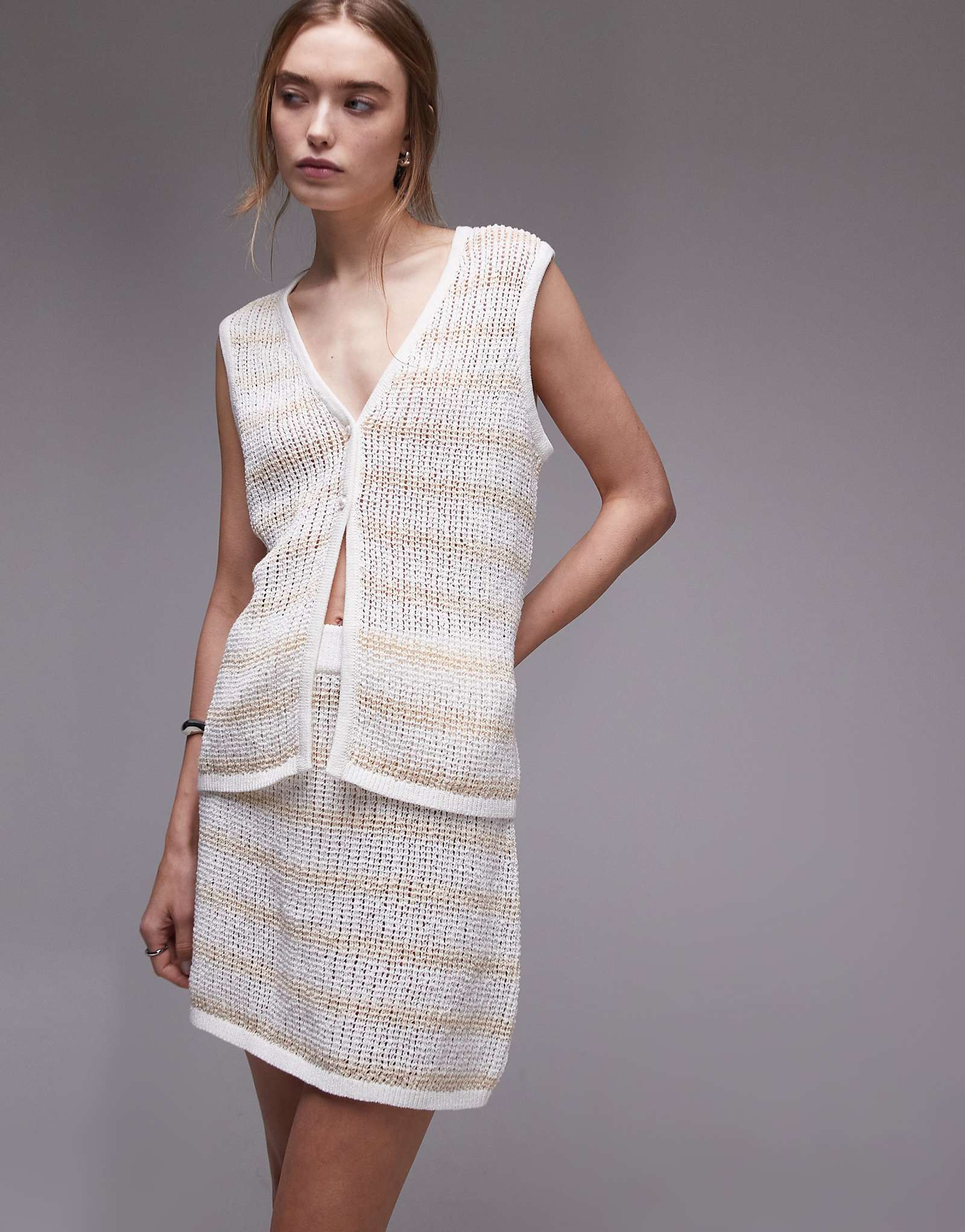 Rhythm sol stripe longline knit vest in cream - part of a set
