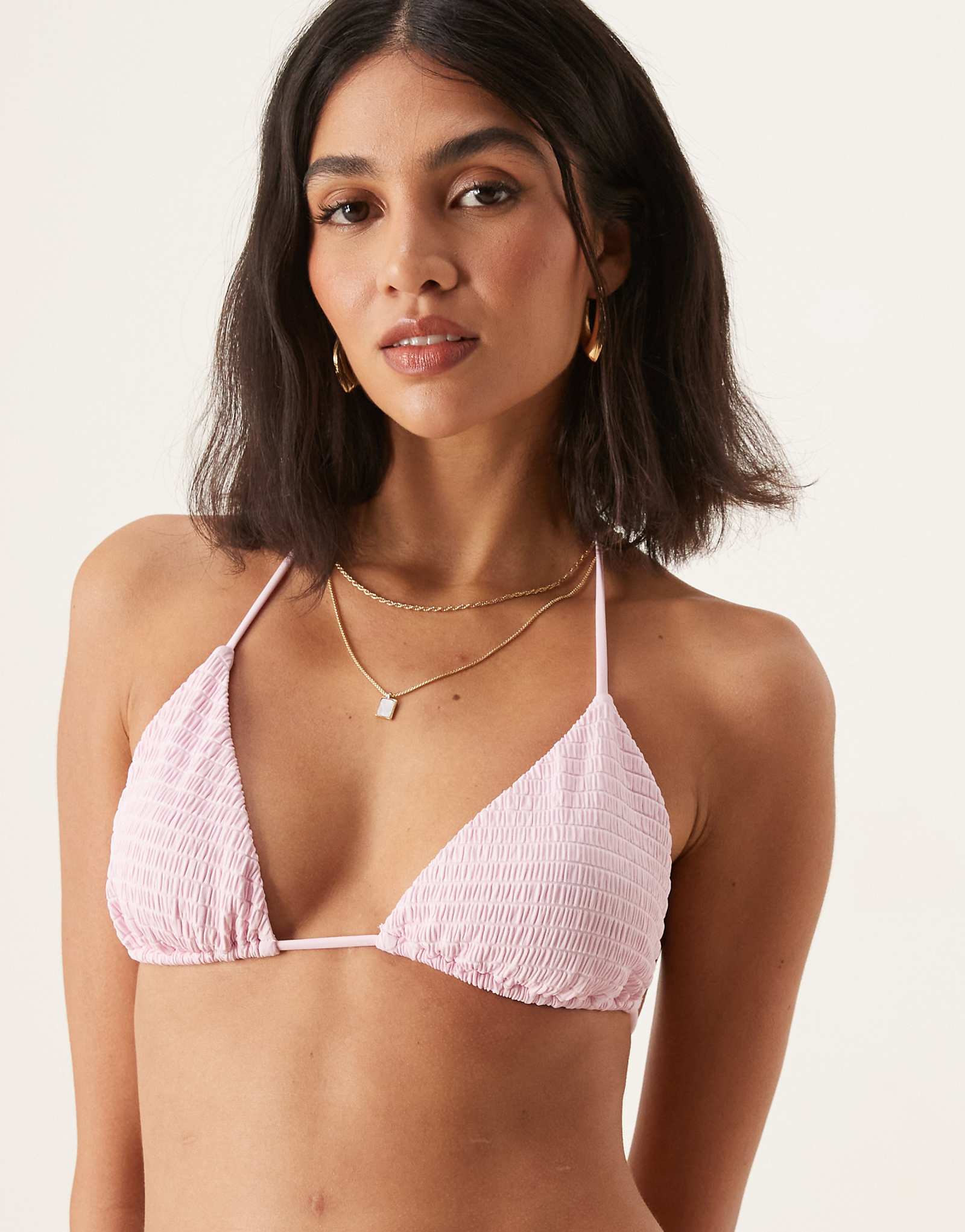 Free Society textured triangle bikini top in pink