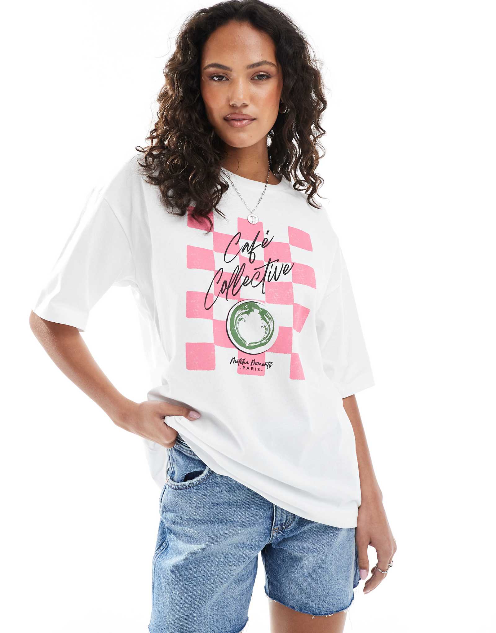 JJXX oversized t-shirt with matcha print in white 6290₽