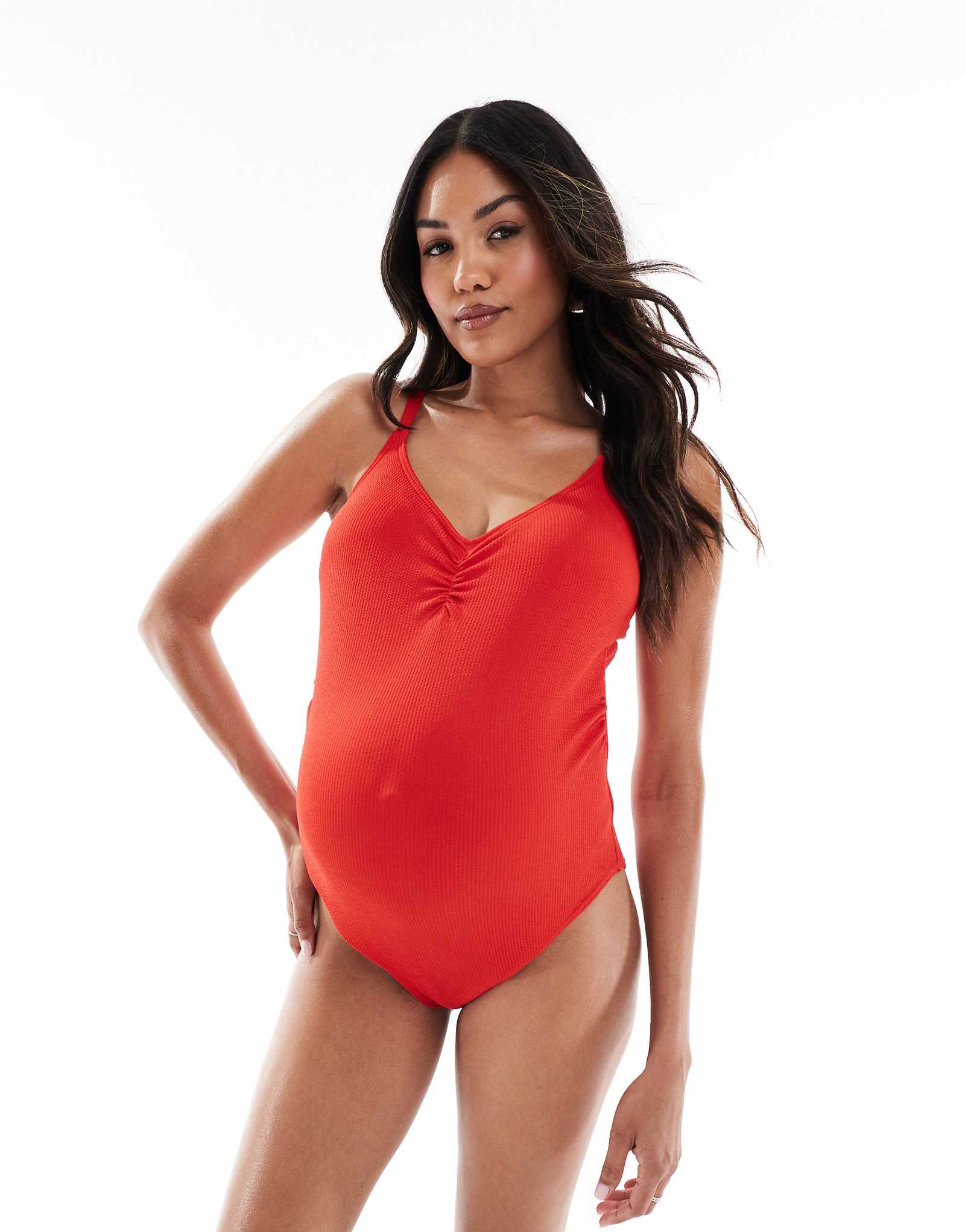 Mamalicious Maternity swimsuit with ruched front in red