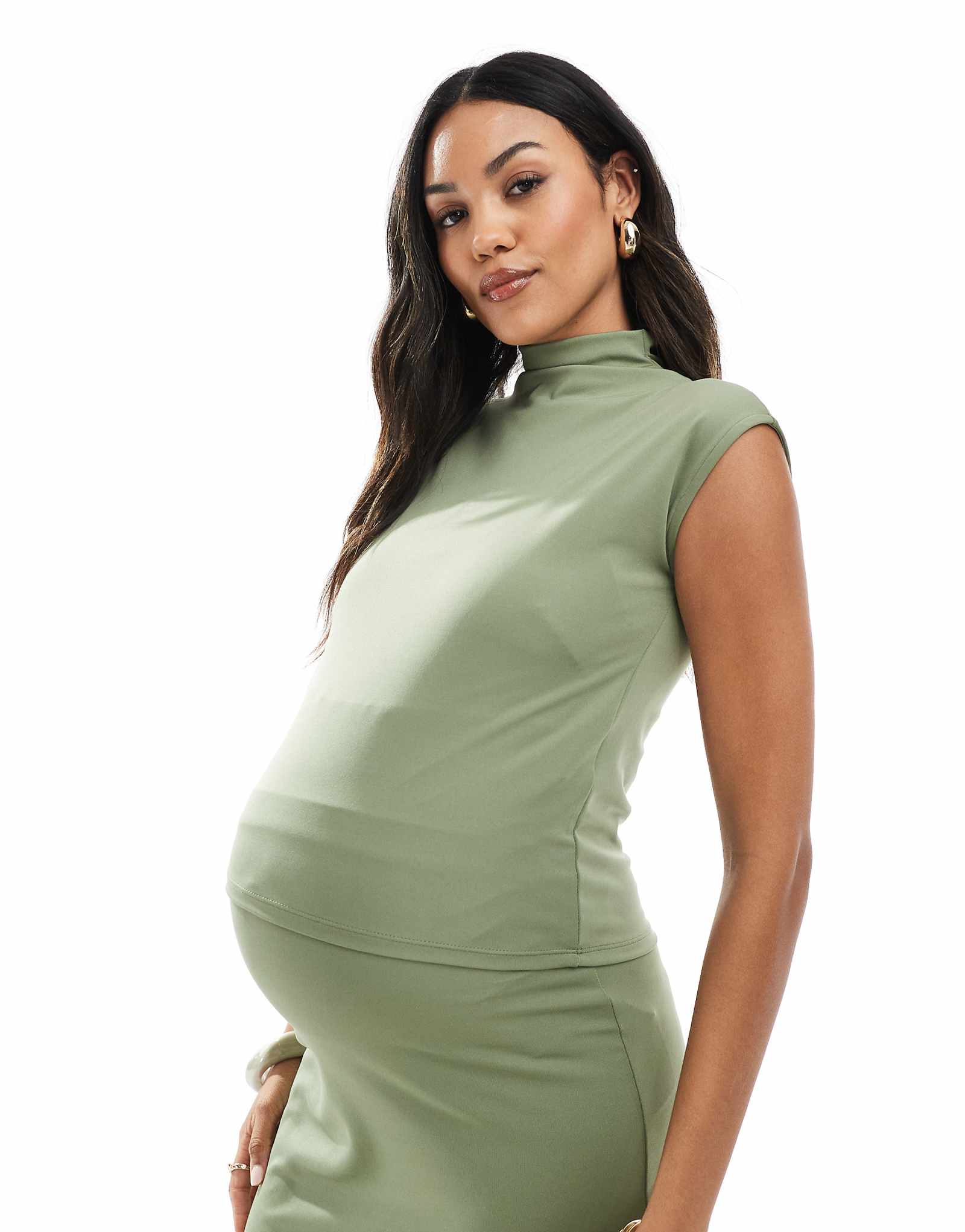 Mamalicious jersey cap sleeve slash neck top in lichen green - part of a set 6290₽