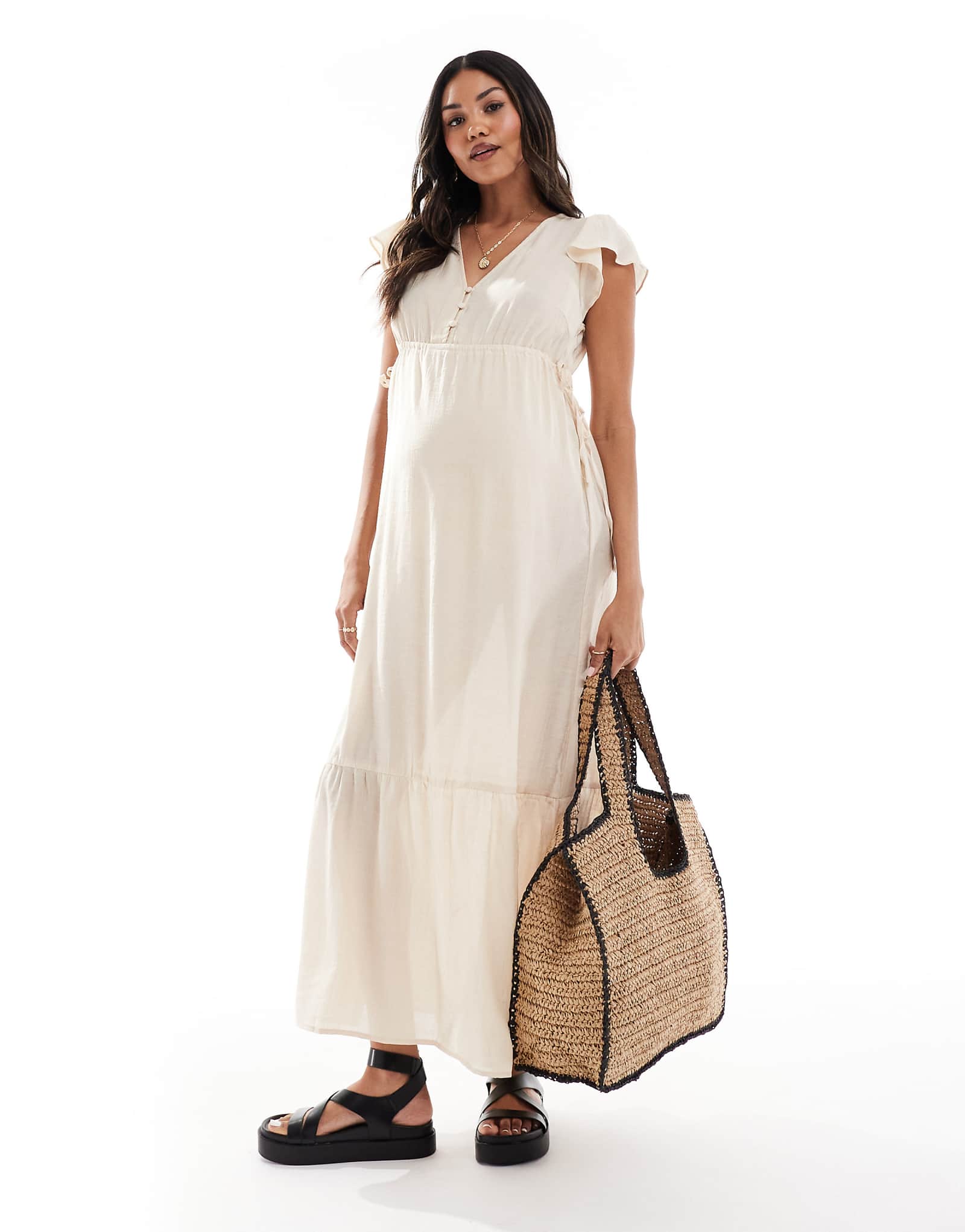 Mamalicious Maternity maxi dress in oatmeal 14190₽