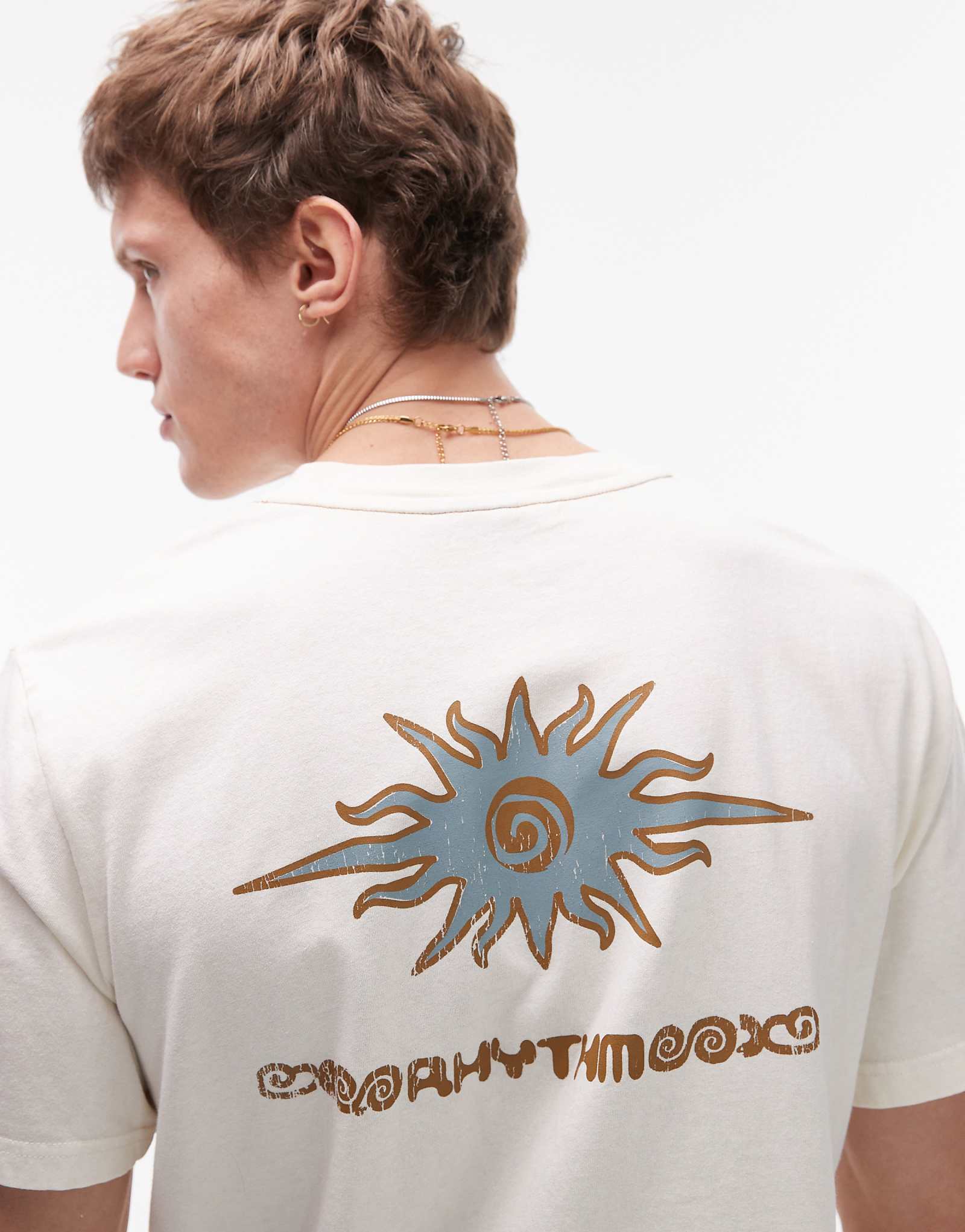 Rhythm flame printed vintage short sleeve t shirt in cream 8890₽