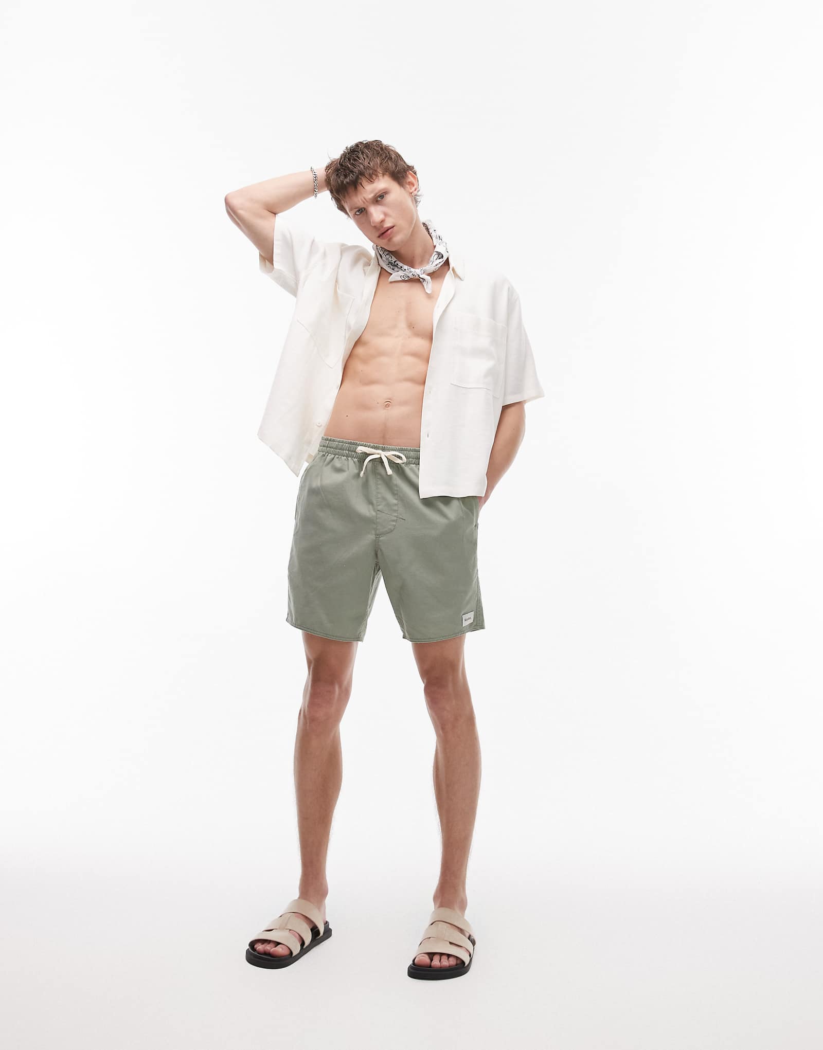 Rhythm classic linen jam shorts in green 11590₽