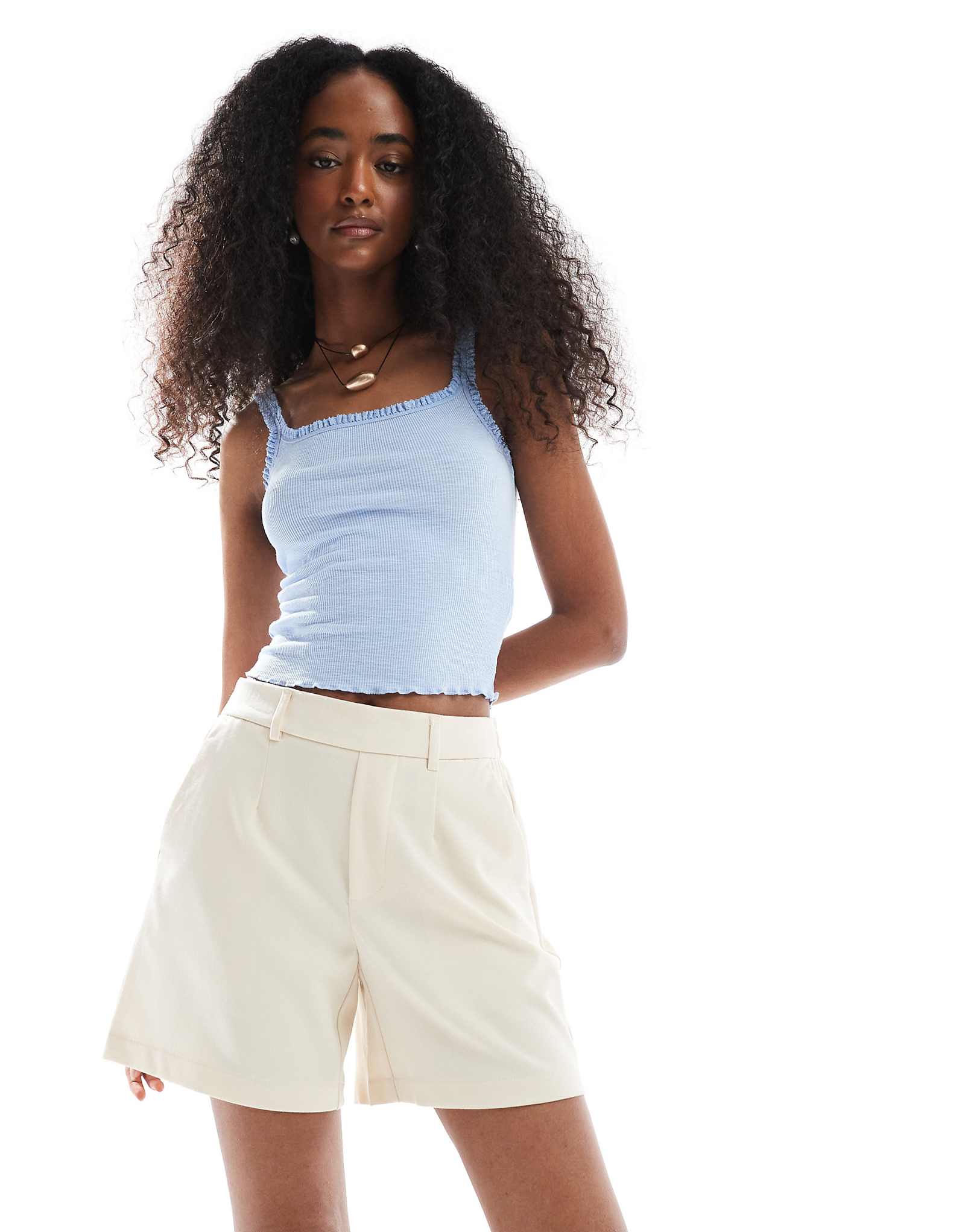 Object tailored elastic back shorts in cream