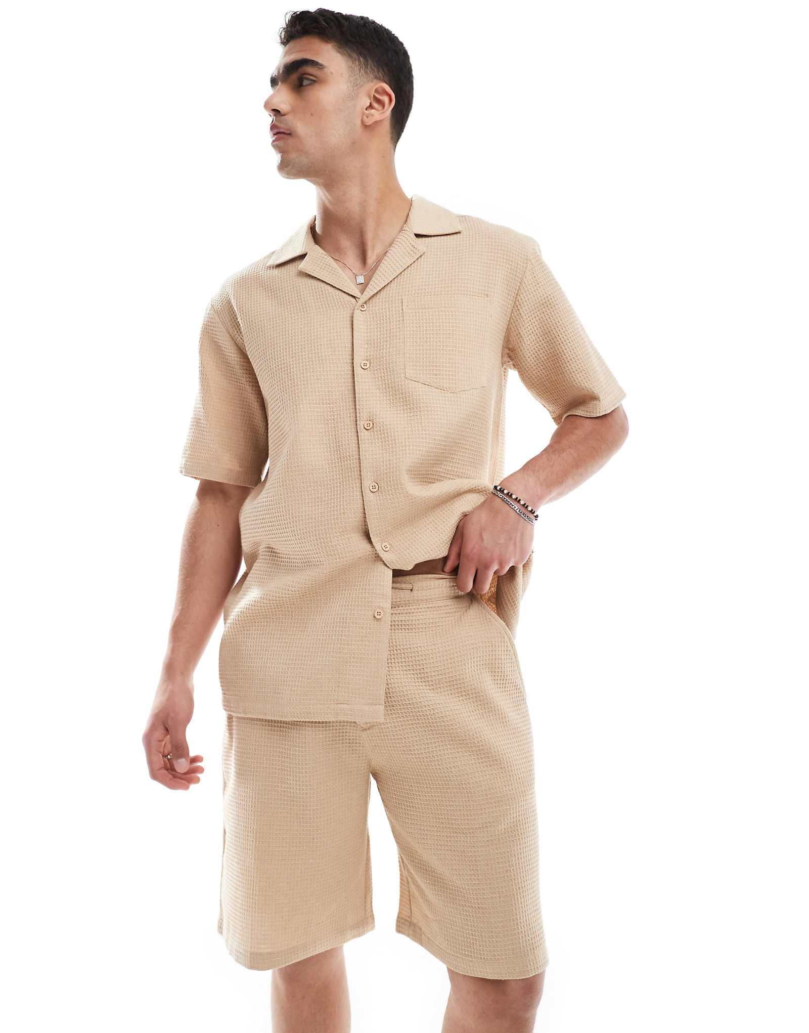 Sol Beach waffle knit beach shorts in beige