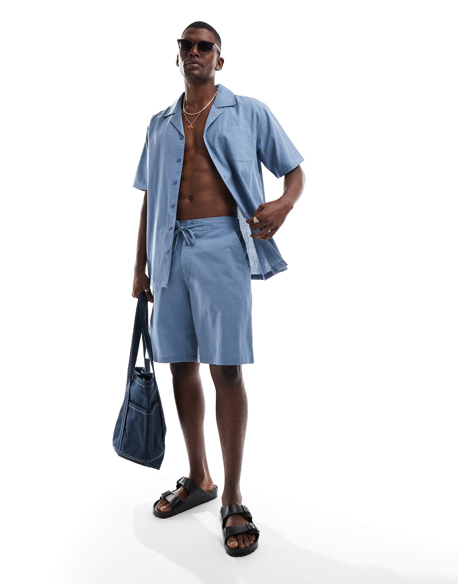 Sol Beach linen blend beach shorts in slate gray