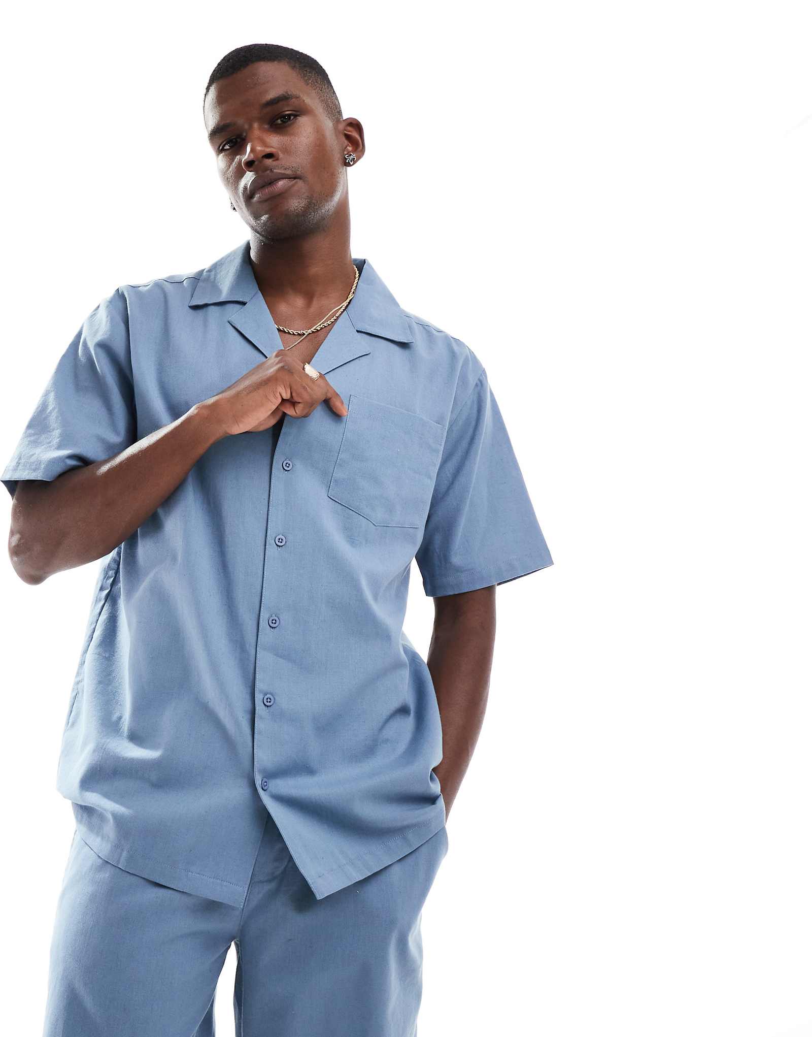 Sol Beach linen mix beach shirt in slate gray 6590₽