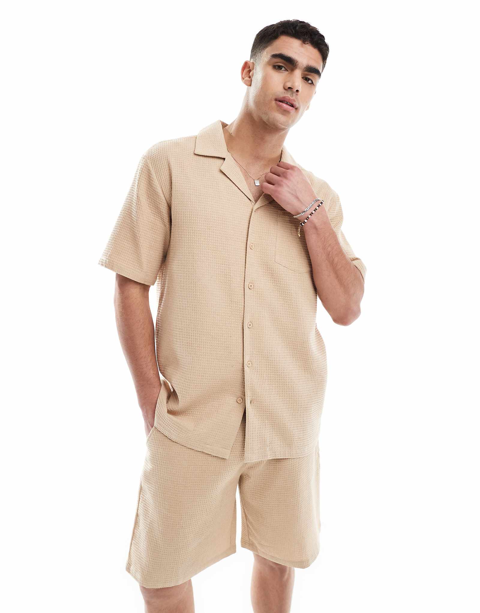Sol Beach waffle knit beach shirt in beige 5390₽