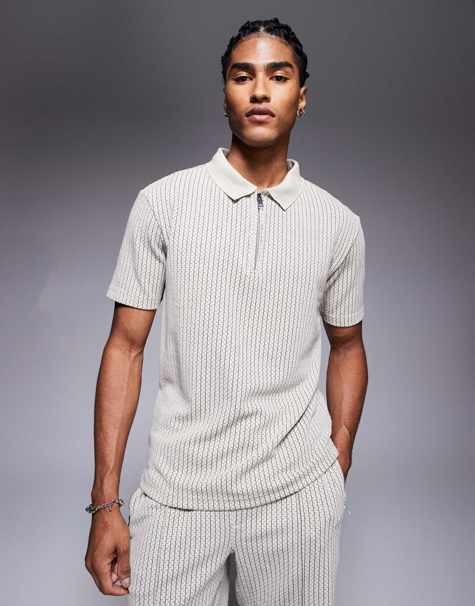 River Island jacquard polo in stone - part of a set 9090₽