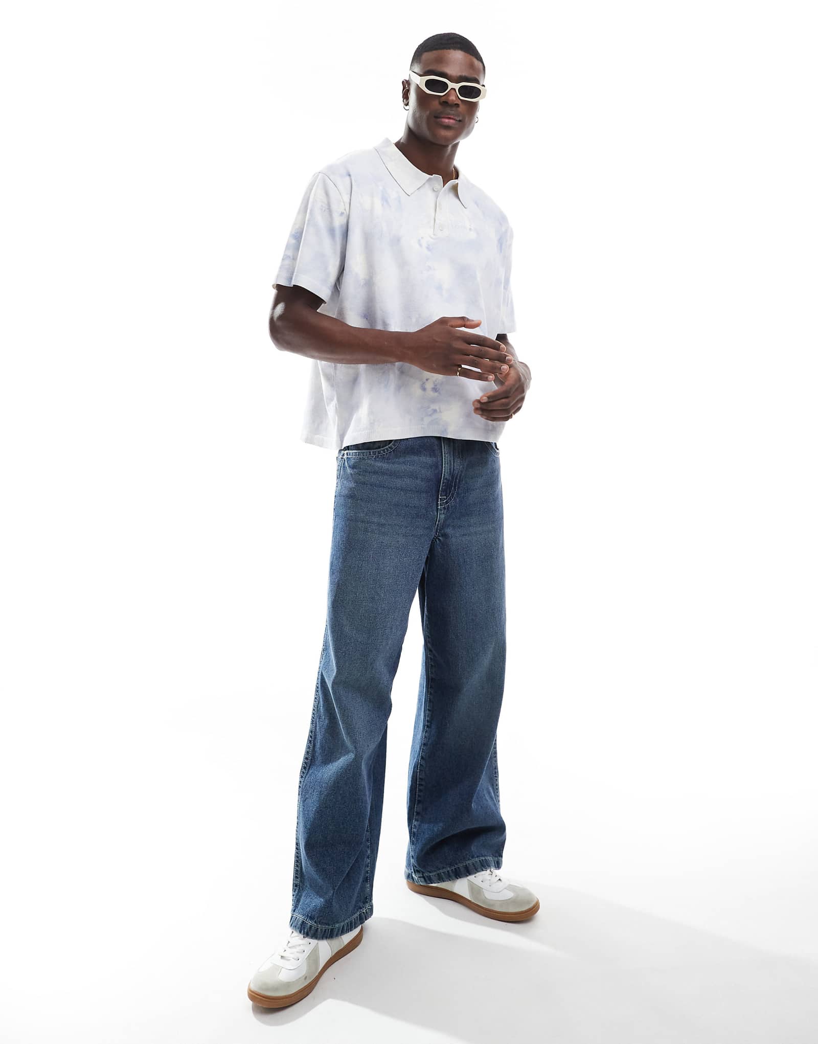 River Island relaxed fit knit polo in blue swirl 8290₽