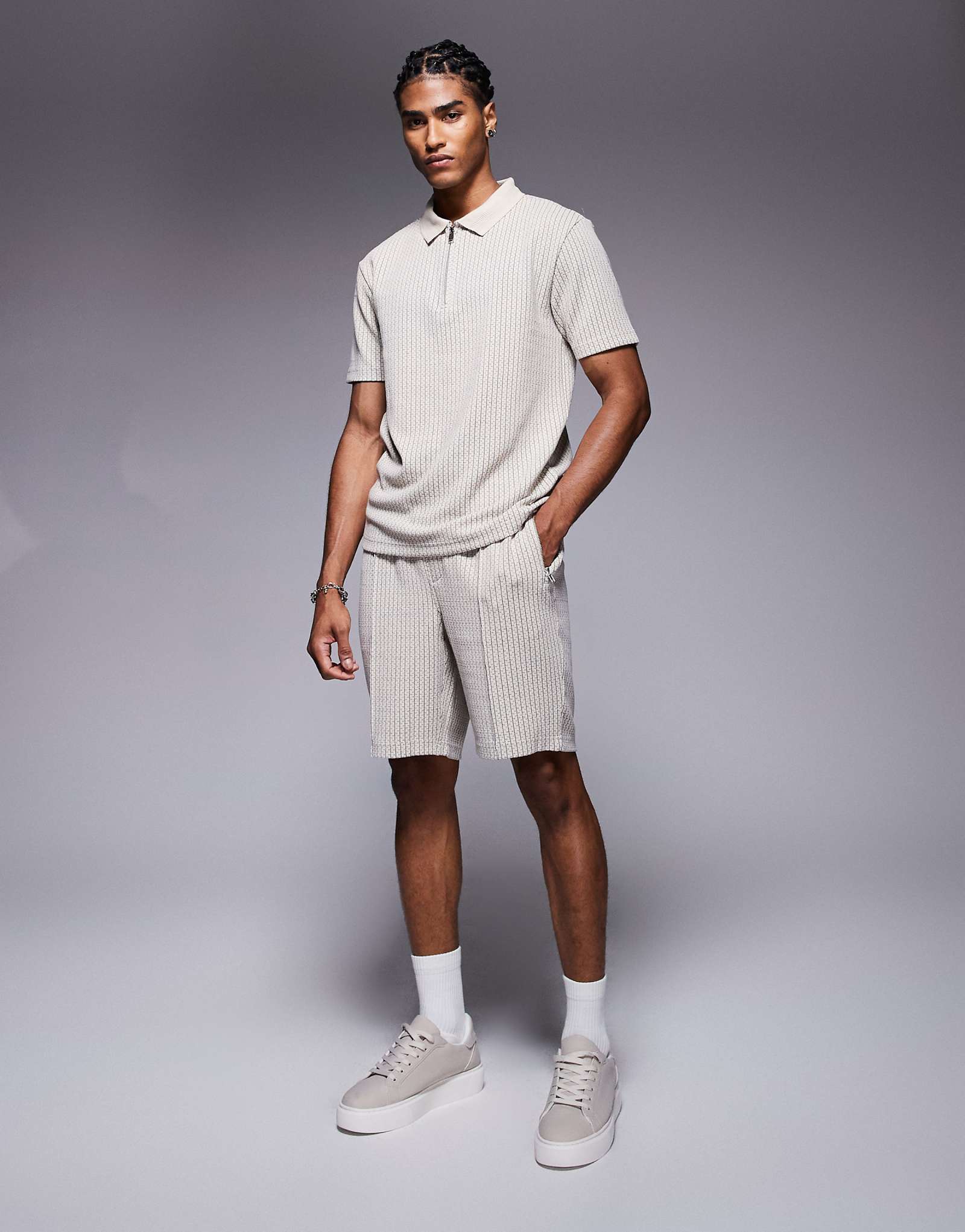 River Island jacquard shorts in stone - part of a set