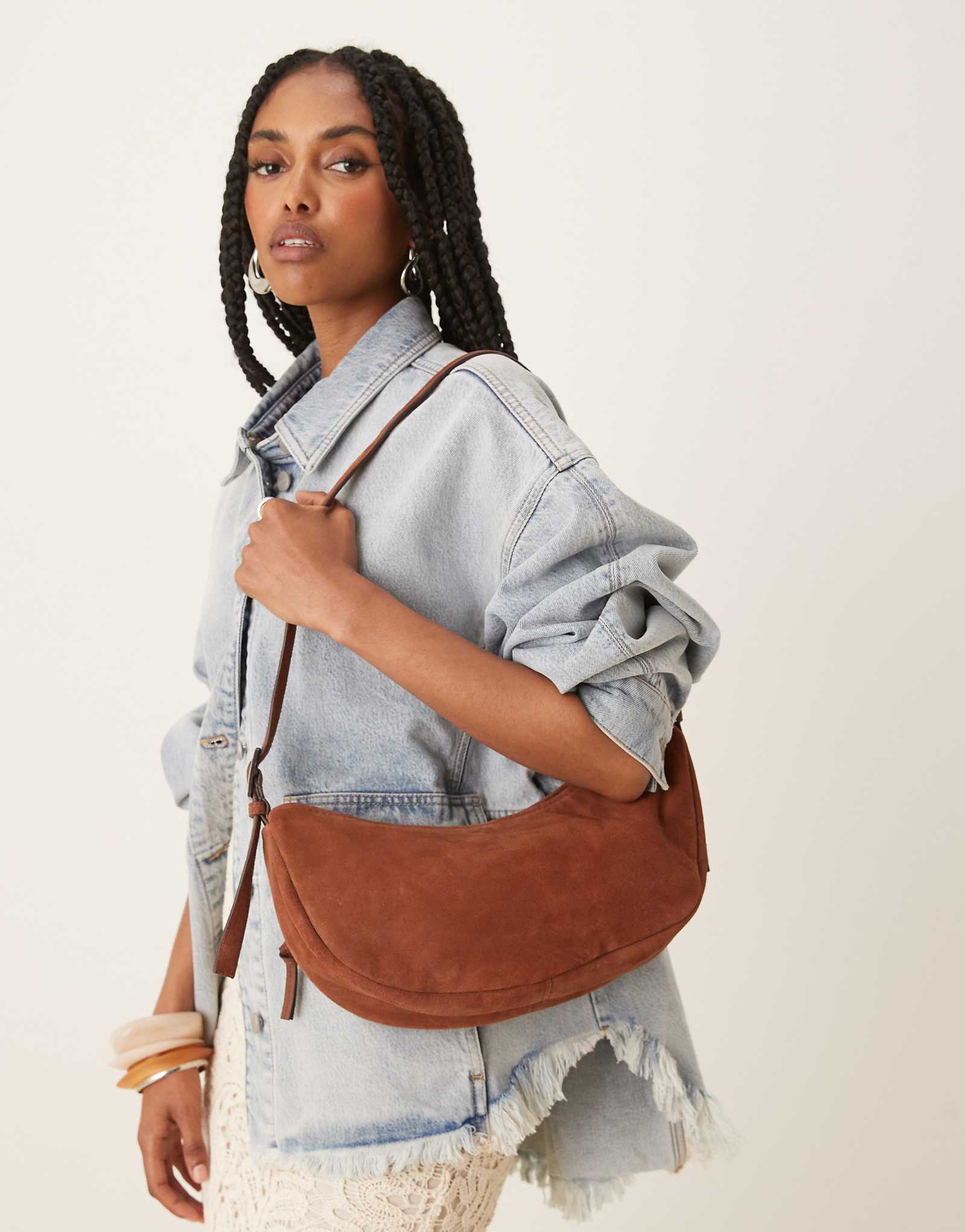 Becksondergaard tacey suede crescent shoulder bag in brown