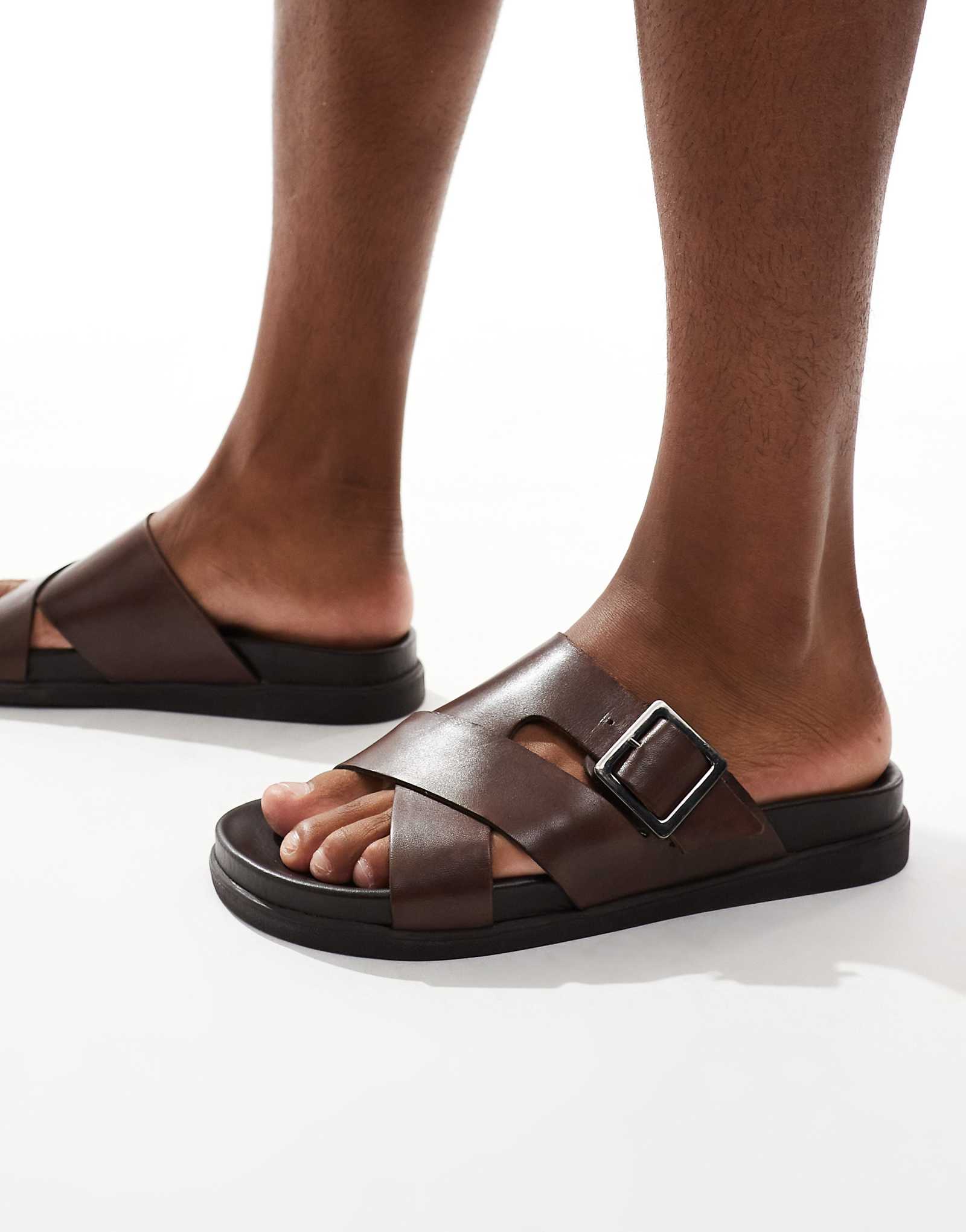 schuh Summit buckle footbed sandals in brown leather