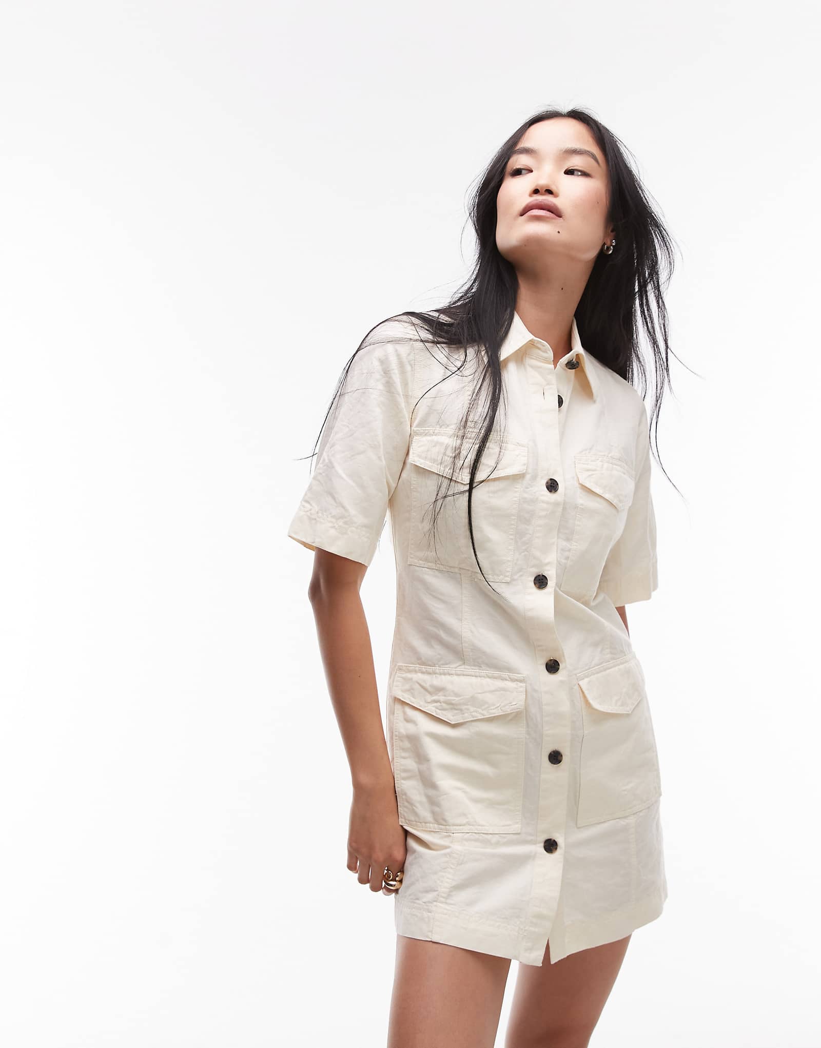 ARKET mini shirt dress with front patch pockets in stone