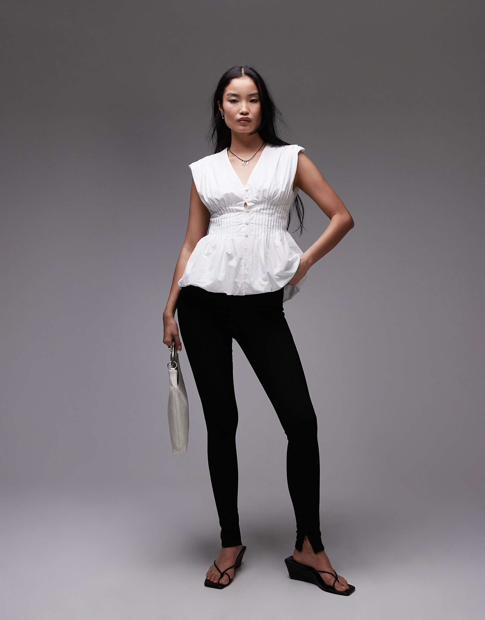 ARKET cotton poplin pintuck blouse with corset waist in white 15590₽