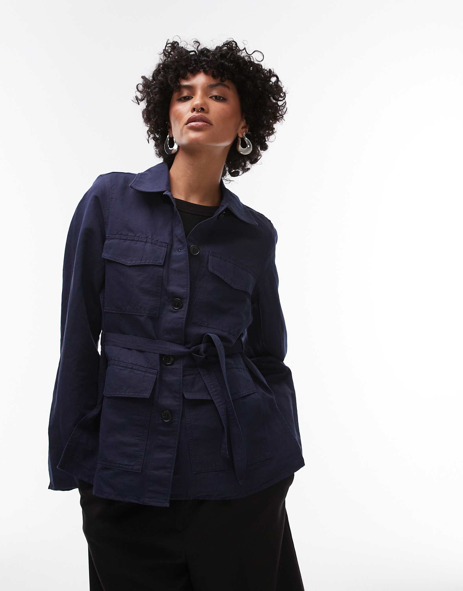ARKET linen mix shacket in rinse wash indigo with contrast thread front patch pockets 21590₽