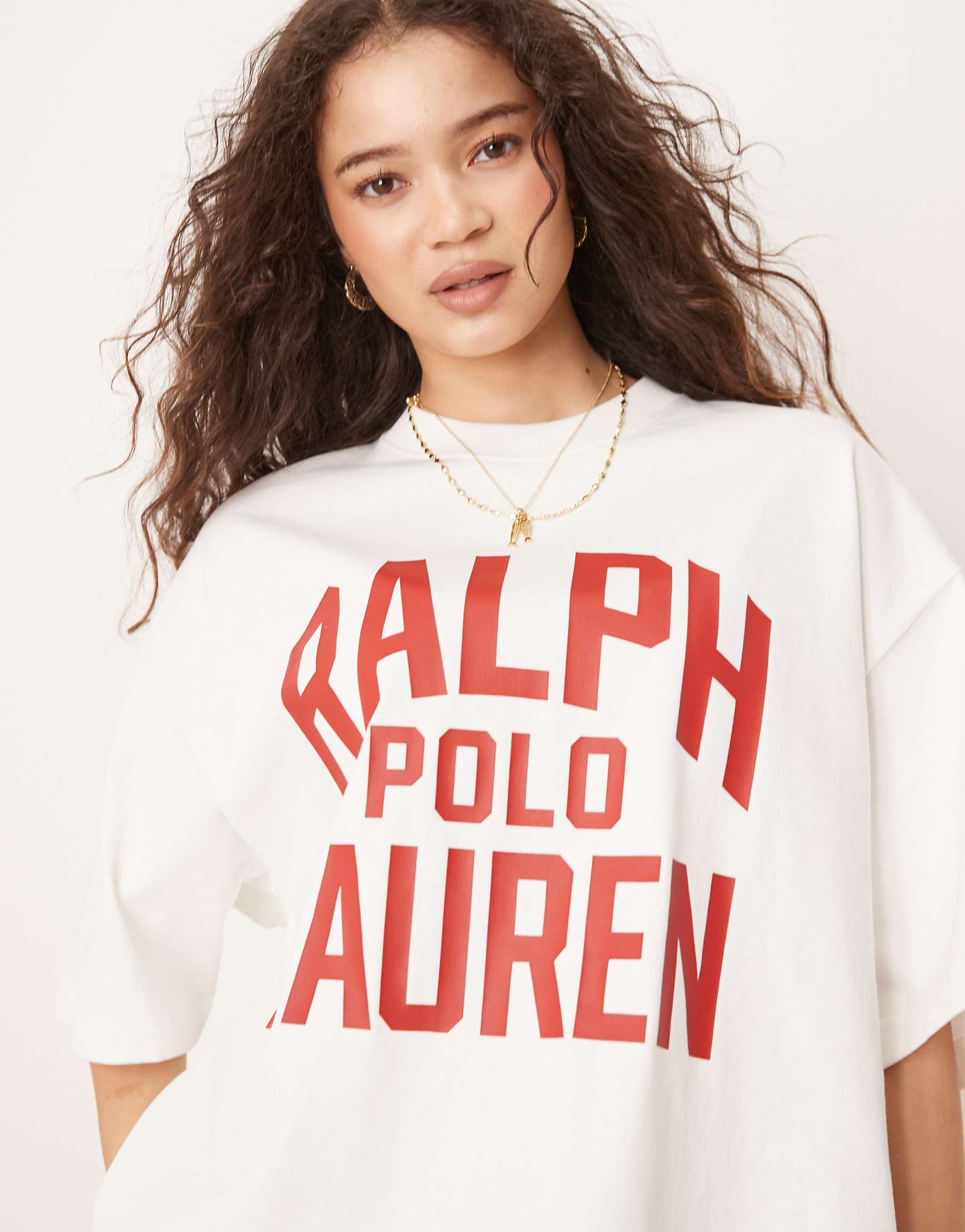 Polo Ralph Lauren boxy fit logo t-shirt in off white and red 17190₽