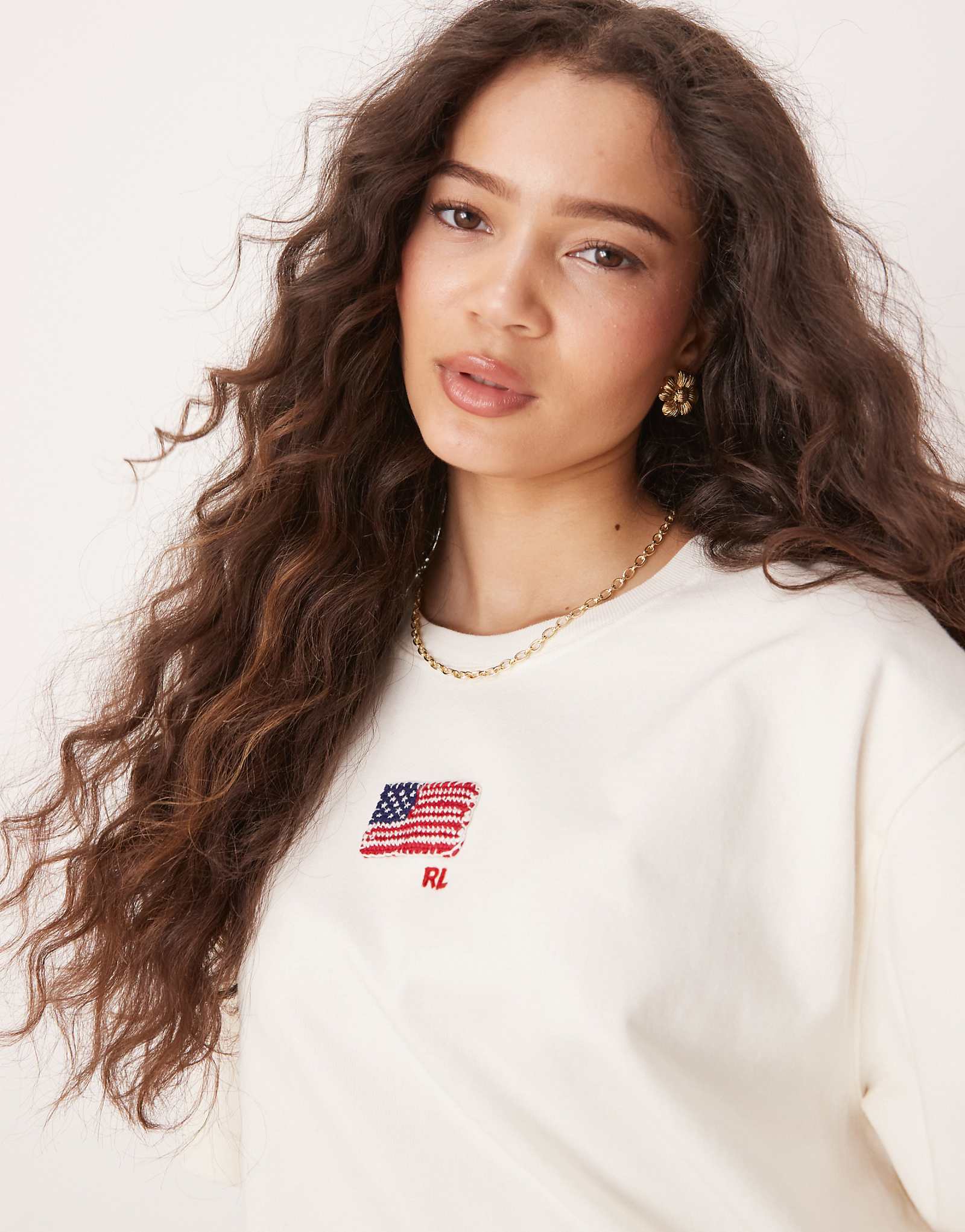 Polo Ralph Lauren boxy fit flag print t-shirt in off white 18390₽