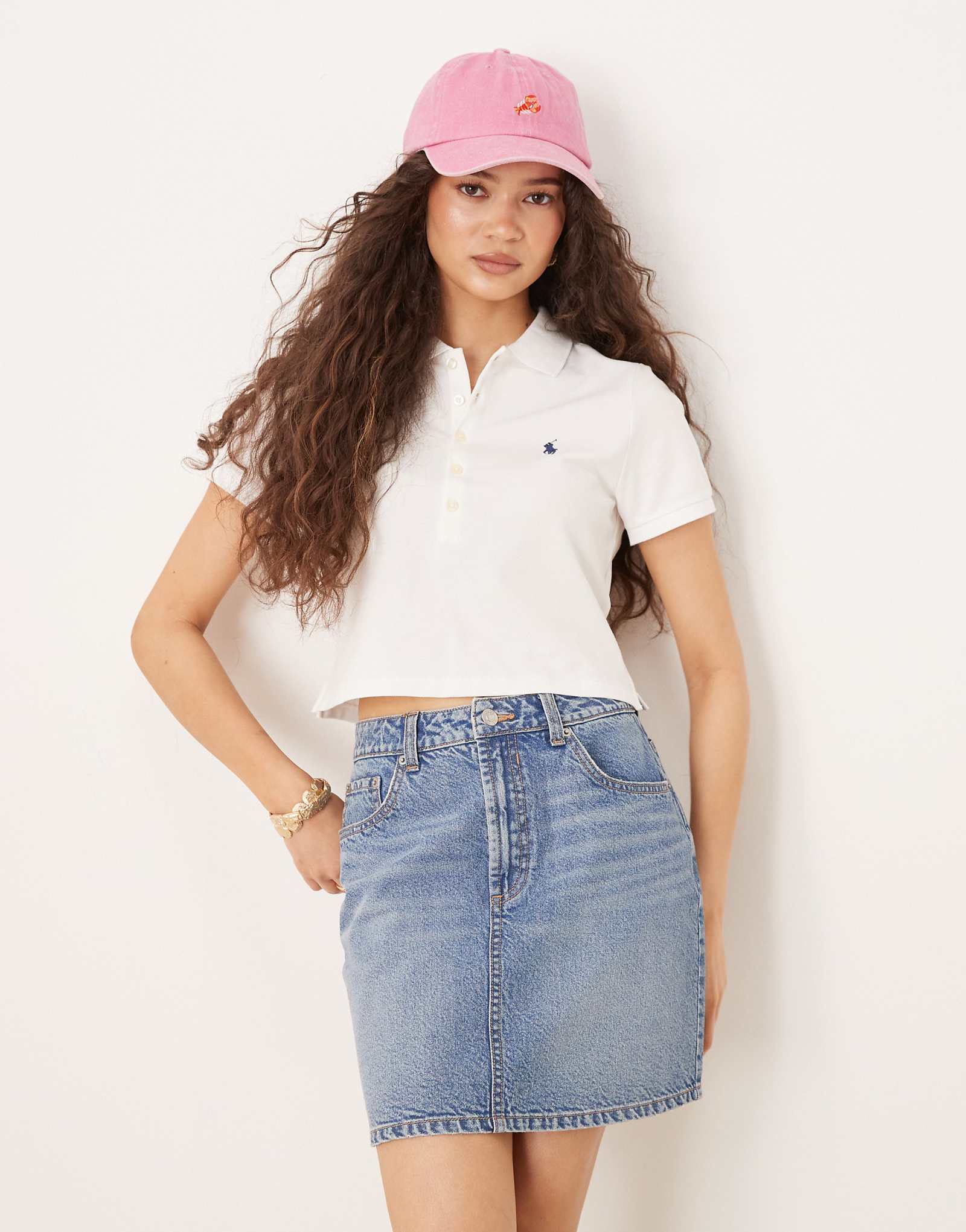 Polo Ralph Lauren cropped icon logo polo shirt in white 23890₽