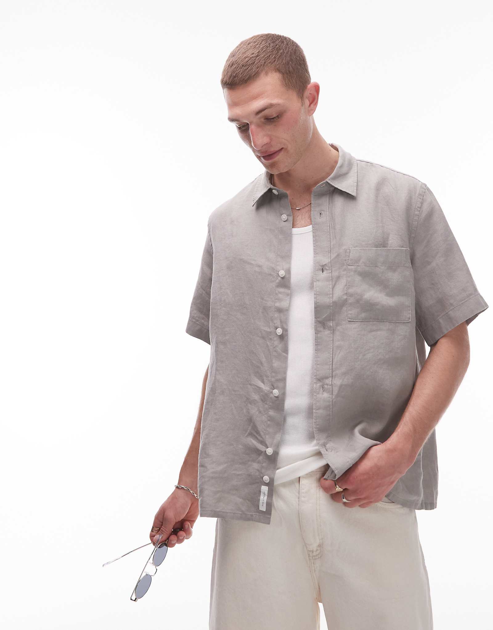 ARKET linen relaxed short sleeved shirt in gray 10590₽
