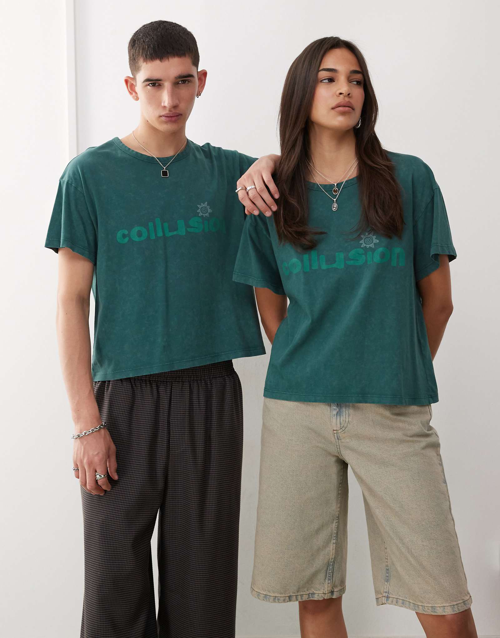 COLLUSION Unisex boxy printed tee in washed green