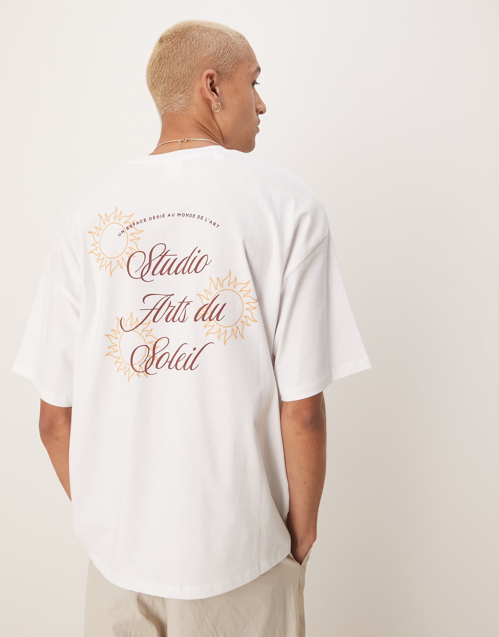 Selected Homme oversized heavy weight t-shirt with sun backprint in white 6090₽