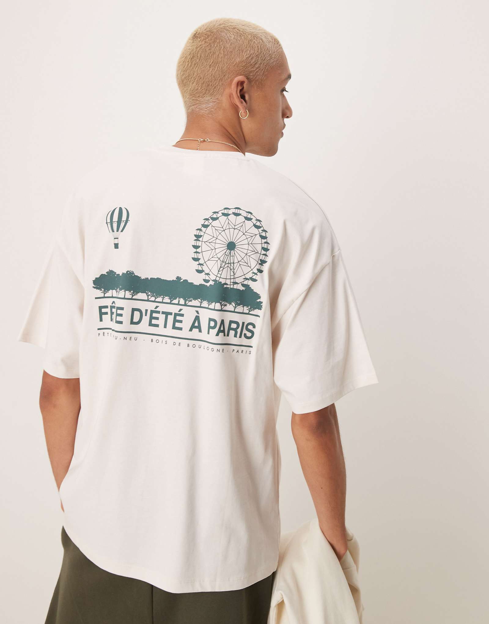 Selected Homme oversized heavy weight t-shirt with paris backprint in cream 8190₽